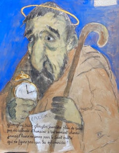 1960's French Portrait Religious Old Man Caricature