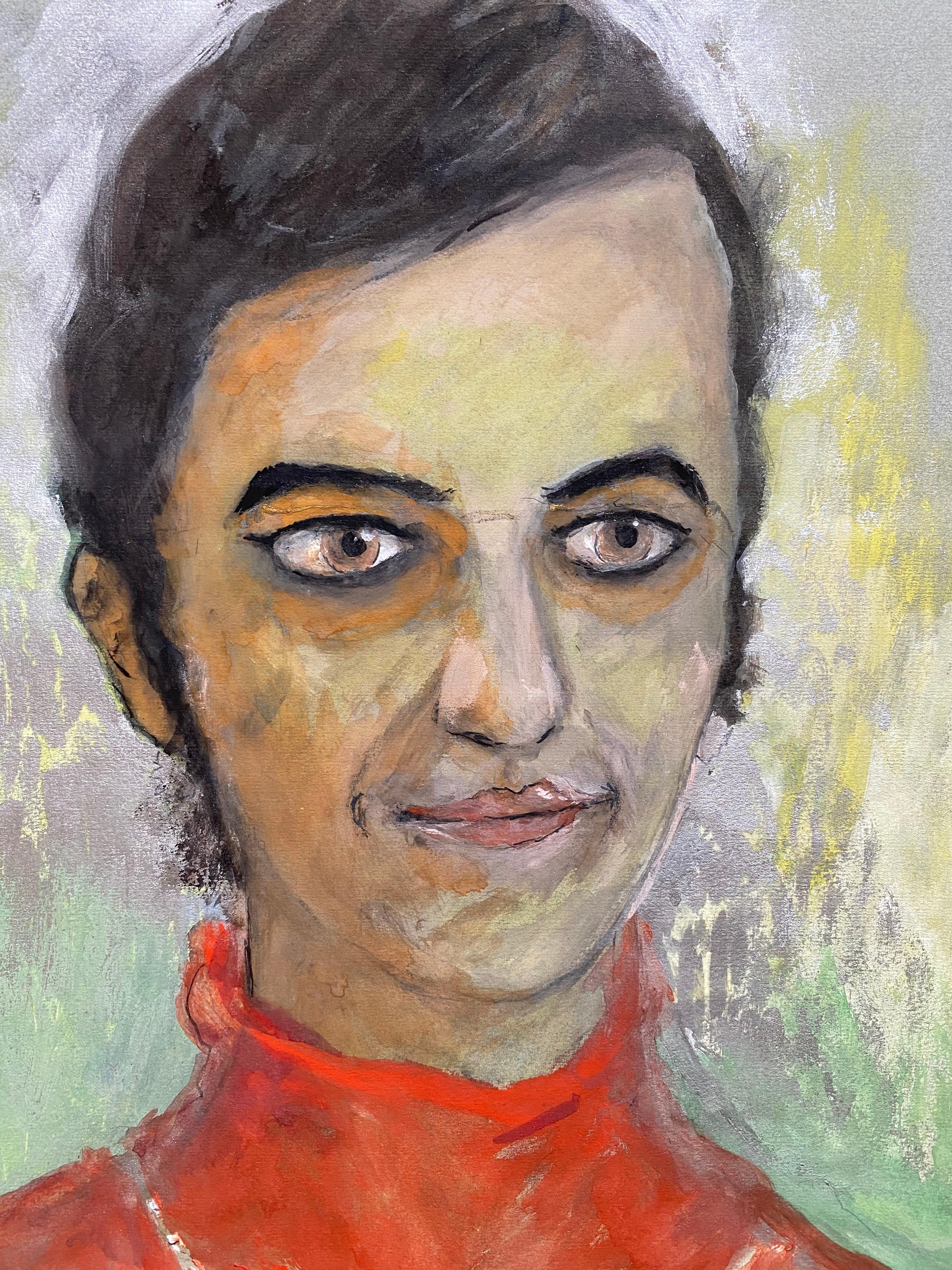 Portrait de femme tendre en caricature orange/rouge, France, années 1960 en vente 1