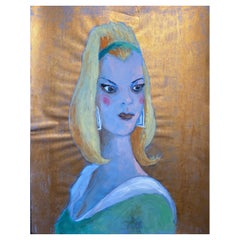 Vintage 1960's French Portrait Stylish Caricature Fashion Model Young Lady