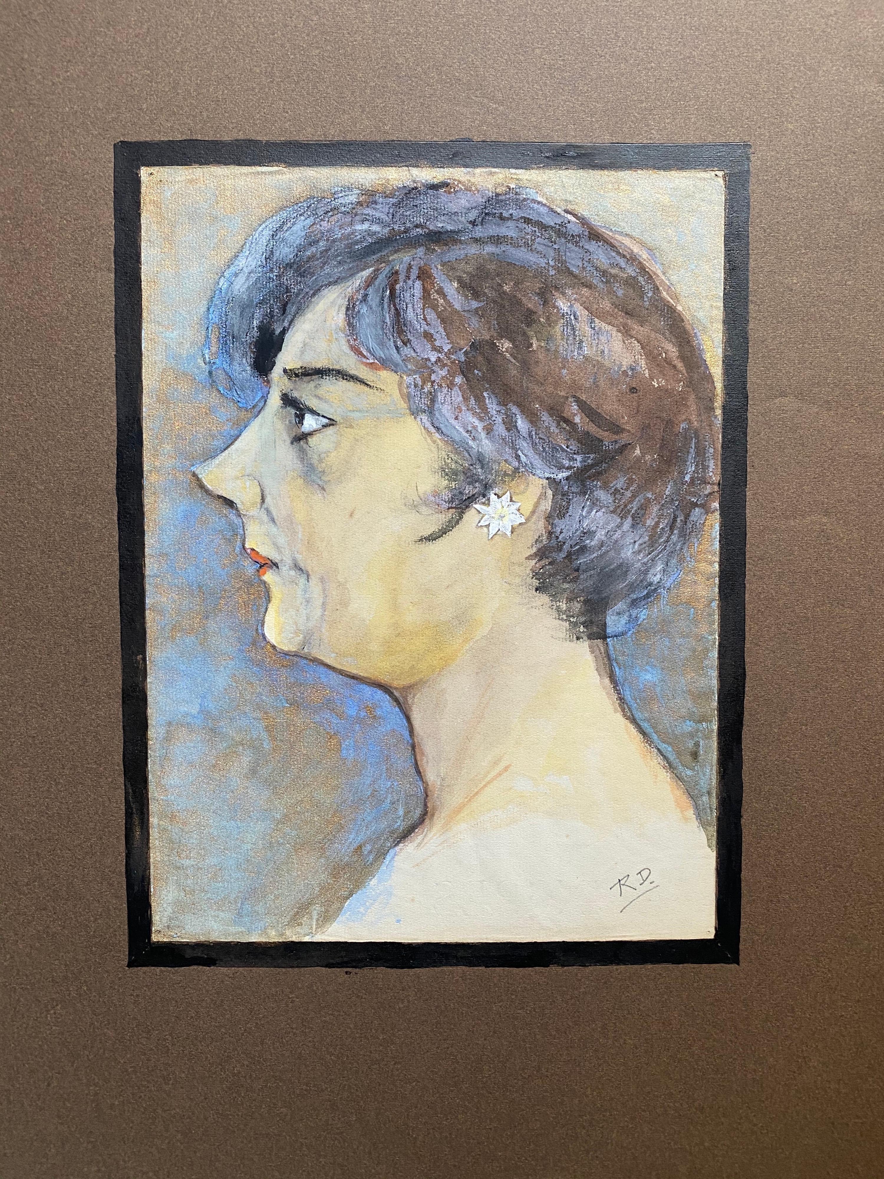 1960's French Portrait Stylish Fashionable Lady - Painting by Unknown