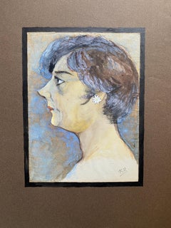 1960s French Portrait Painting, Gouache on Paper, Impressionist Style