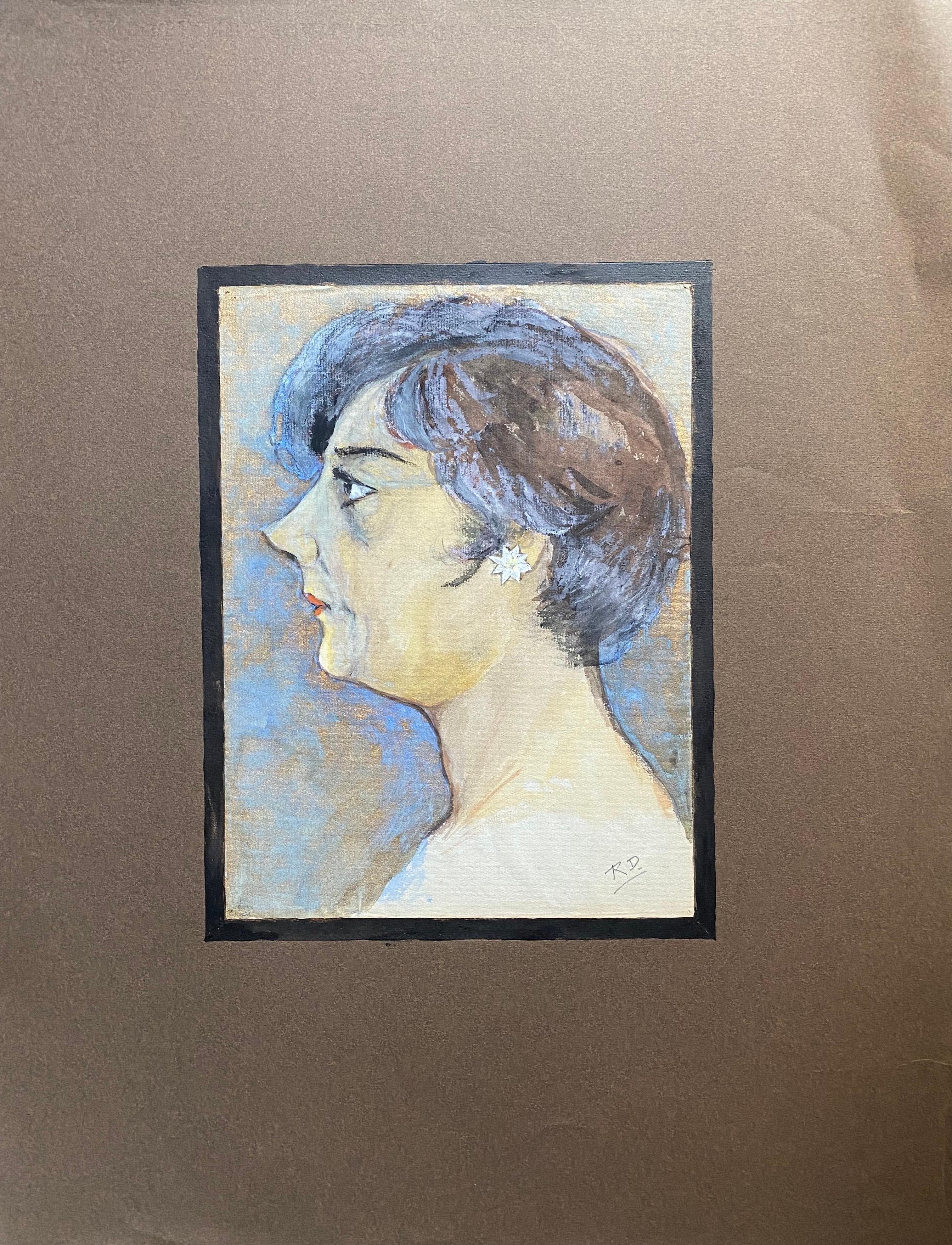 1960's French Portrait Stylish Fashionable Lady - Gray Portrait Painting by Unknown
