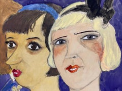 1960's French Portrait Three Art Deco Ladies Caricature