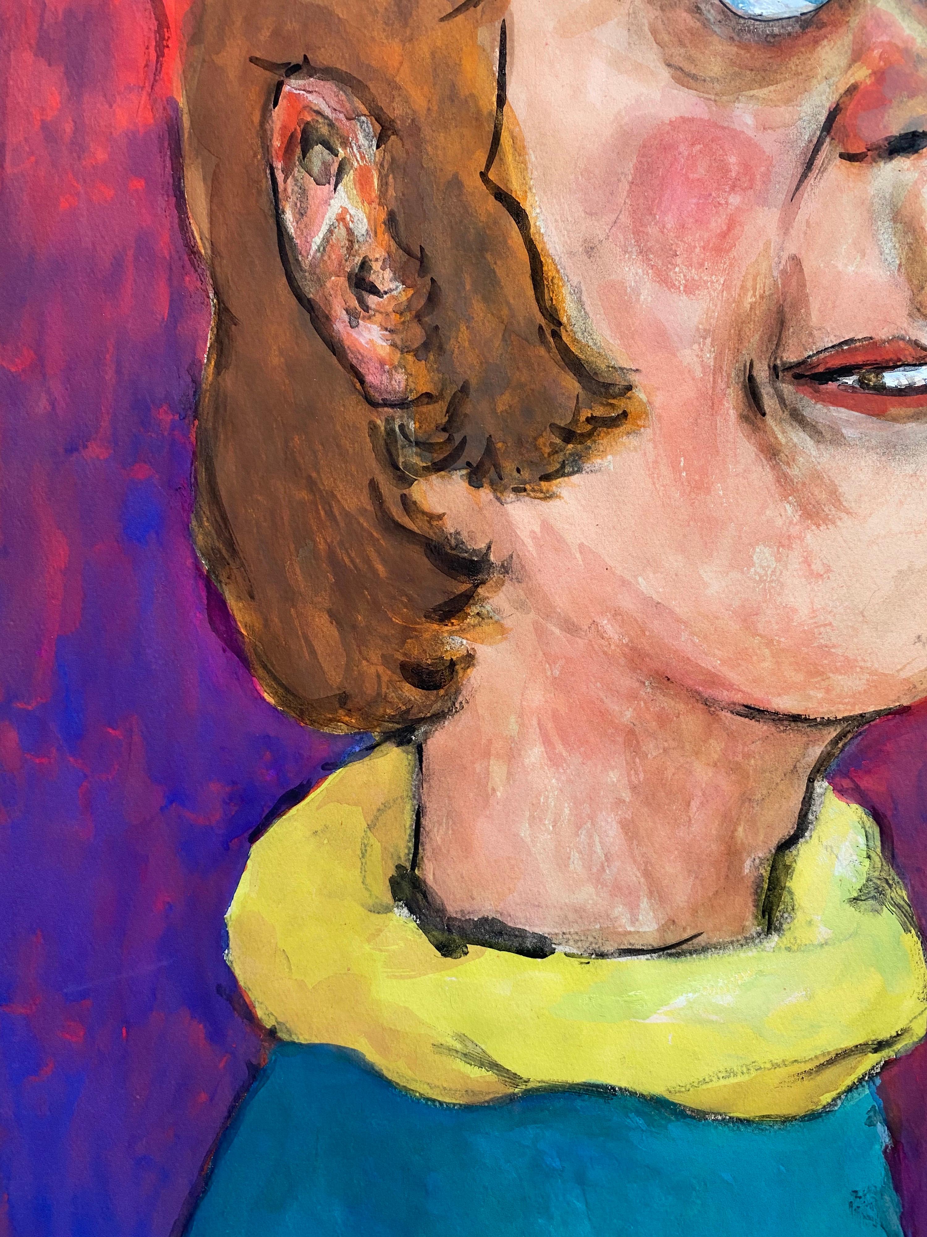 Portrait français des années 1960 représentant un jeune homme fumeur en train de fumer une cigarette - Rose Portrait Painting par Unknown