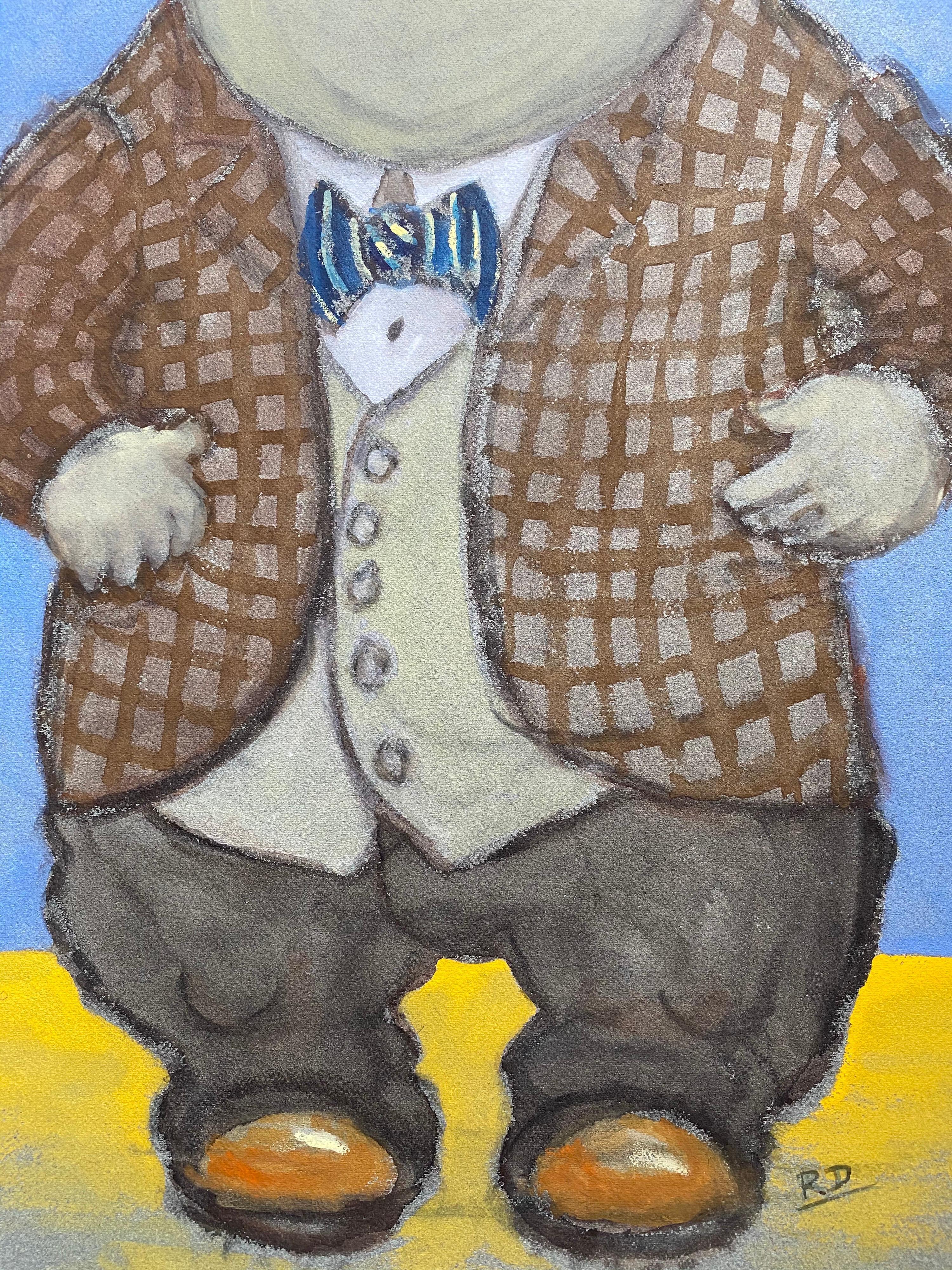 1960's French Portrait Young Gentleman Caricature - Gray Portrait Painting by Unknown