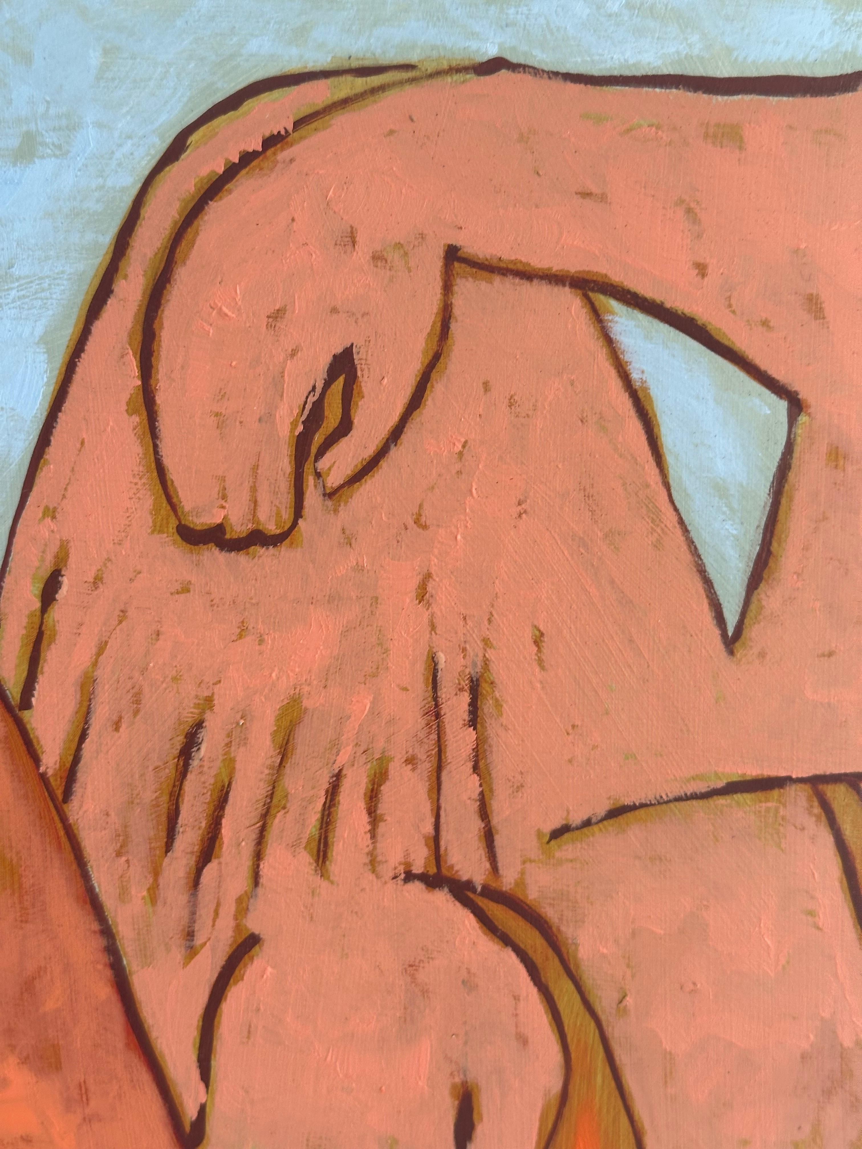 1960's Mod Girl Fashion Model portrait mid-century modern abstract painting (Beige), Abstract Painting, von Unknown