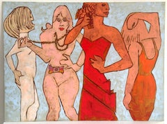 1960
s Mod Girl Fashion Model portrait mid-century modern abstract painting