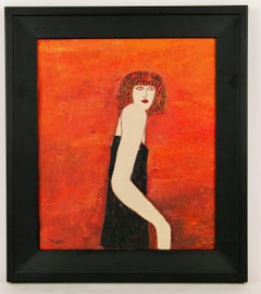 1960s Signed Princess Figurative Painting, Mixed Media on Artist Board