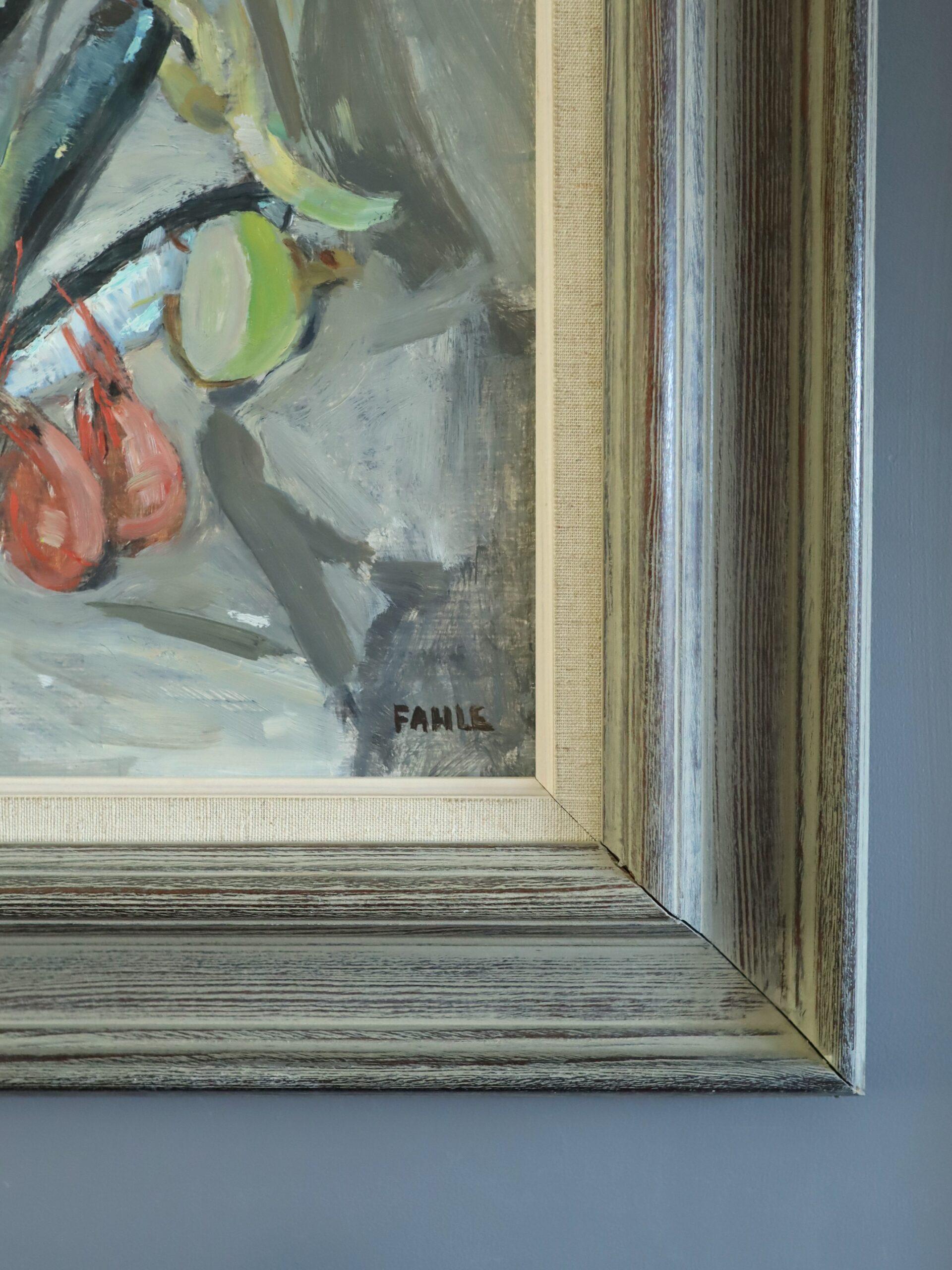 1961 Mid Century Modernes Schwedisches Original-Ölgemälde - Stillleben mit Sardinen im Angebot 3