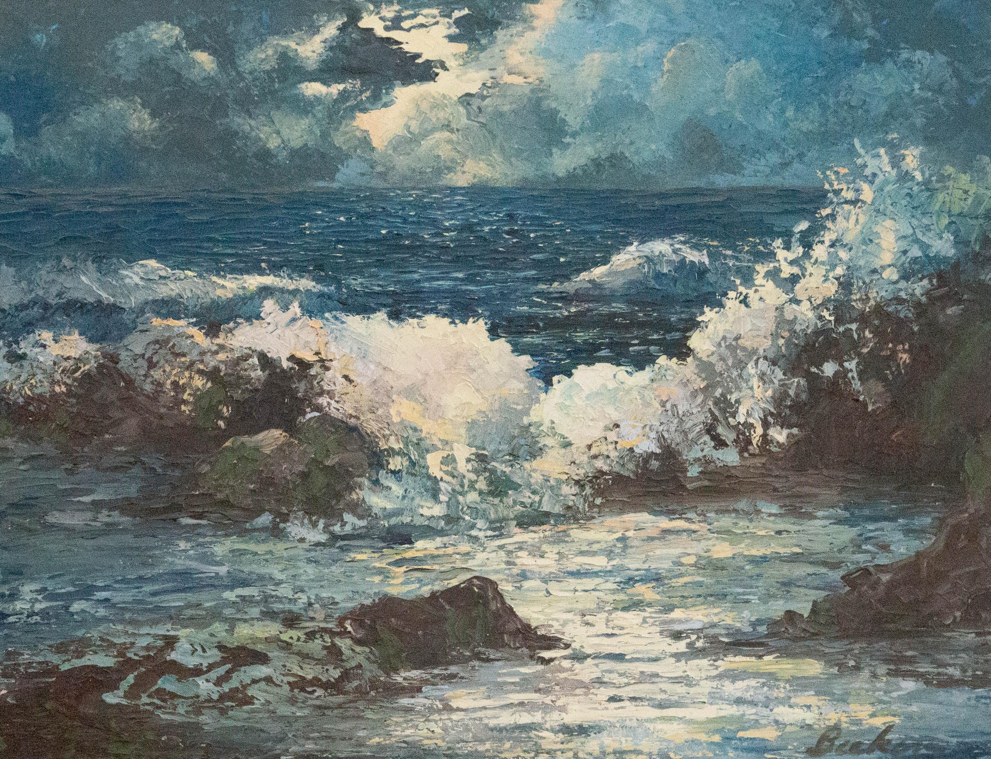 1961 Oil - Splashing Waves - Painting by Unknown