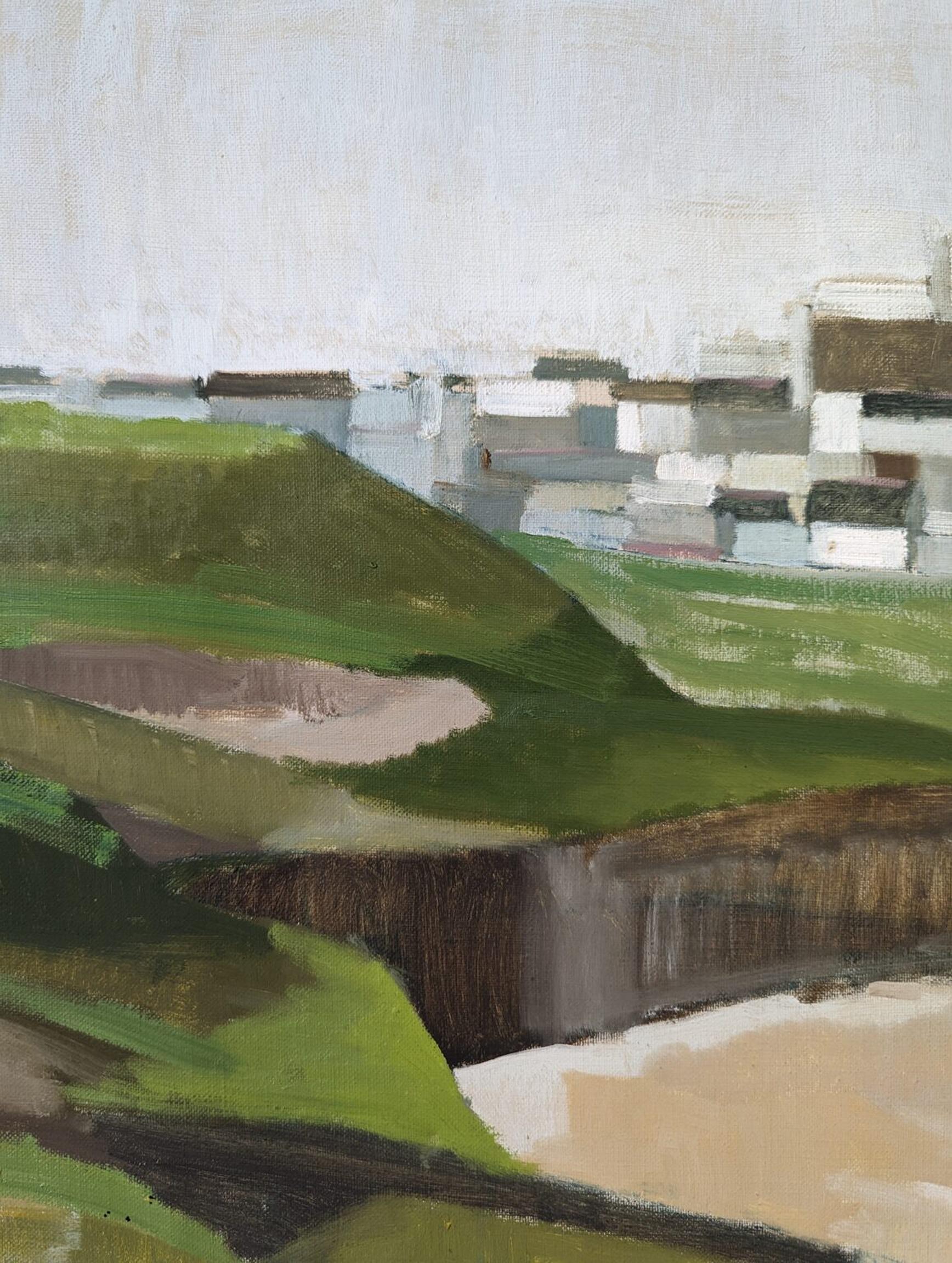 Peinture à l'huile de paysage de ville expressionniste du milieu du siècle dernier, Bretagne, 1961 en vente 7