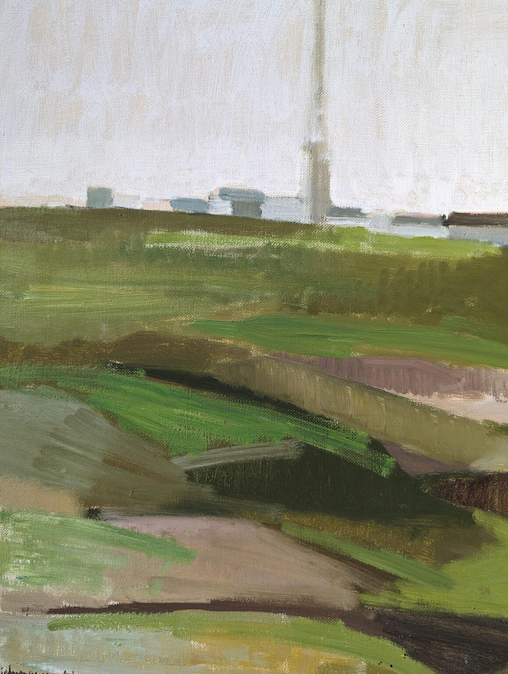 Peinture à l'huile de paysage de ville expressionniste du milieu du siècle dernier, Bretagne, 1961 en vente 8