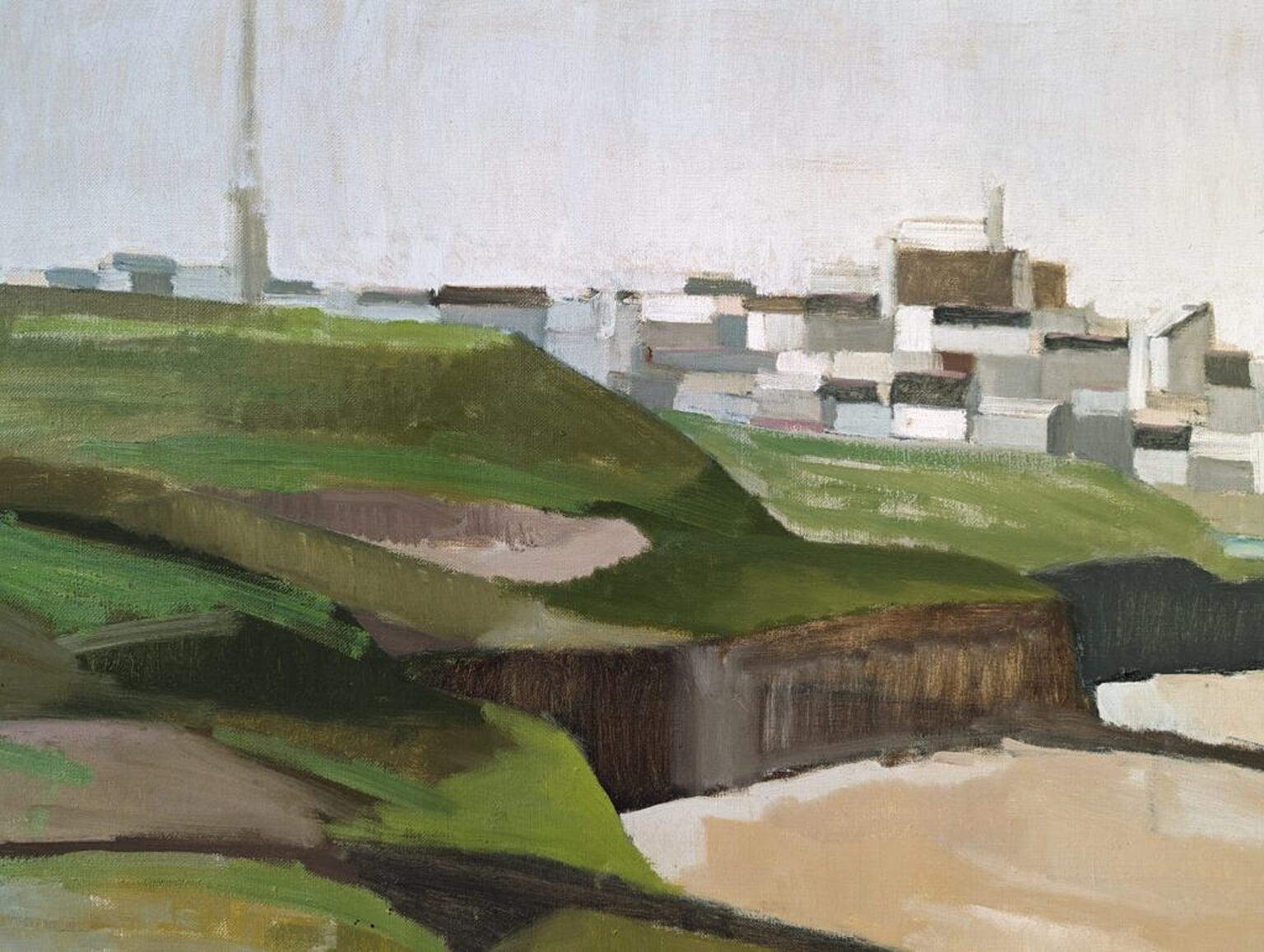 Peinture à l'huile de paysage de ville expressionniste du milieu du siècle dernier, Bretagne, 1961 en vente 9