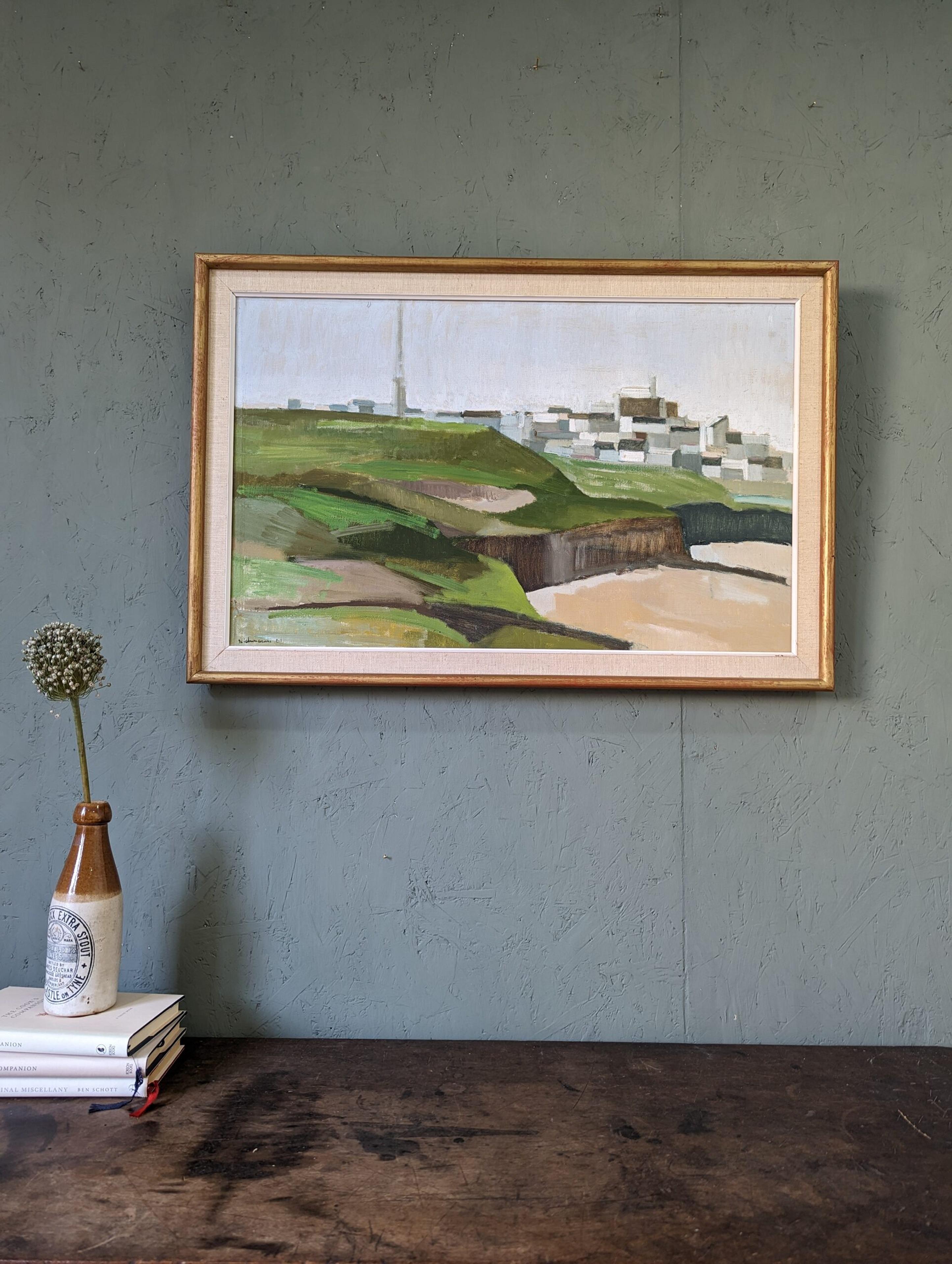 Peinture à l'huile de paysage de ville expressionniste du milieu du siècle dernier, Bretagne, 1961 - Expressionnisme abstrait Painting par Unknown