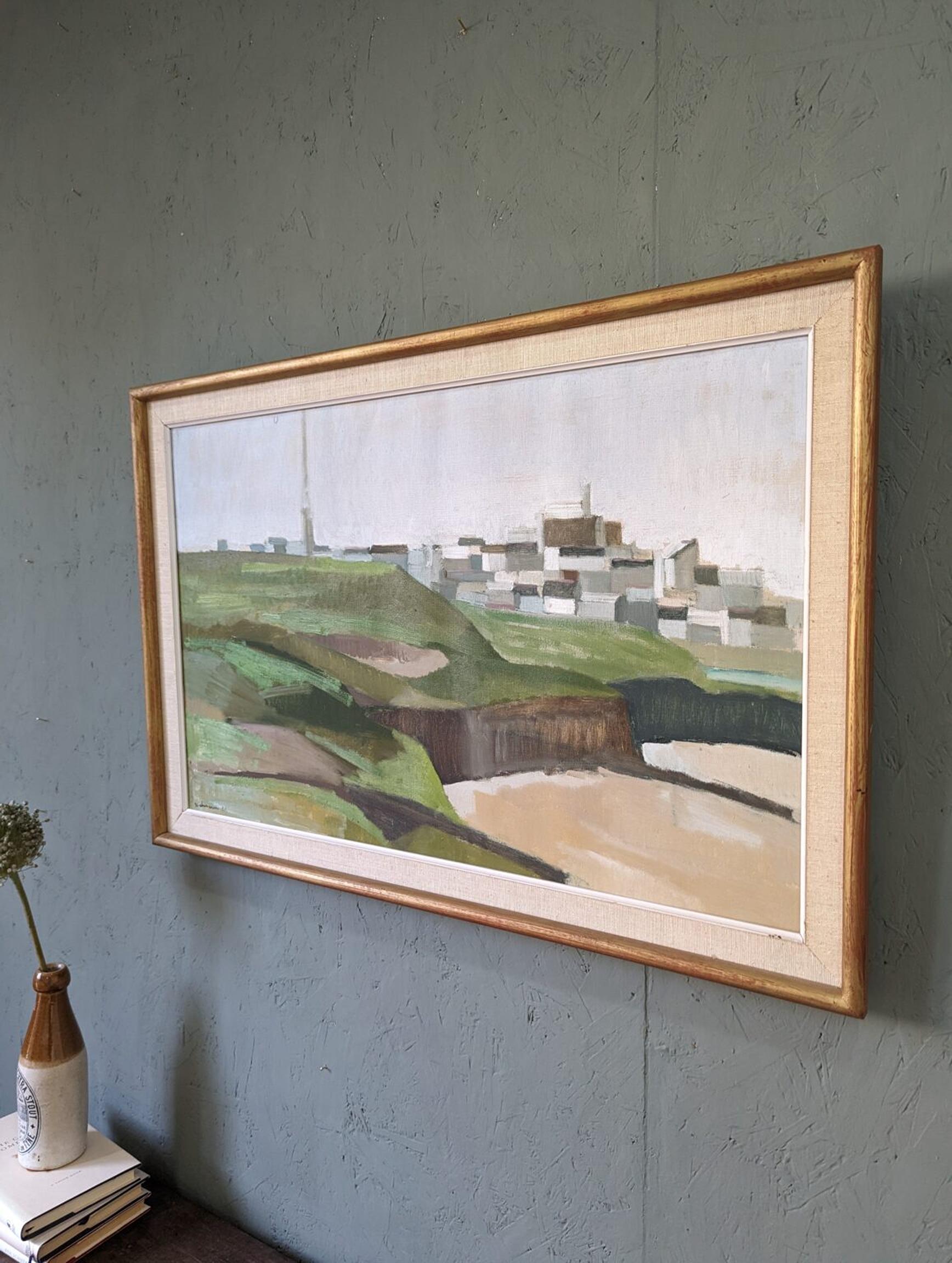Peinture à l'huile de paysage de ville expressionniste du milieu du siècle dernier, Bretagne, 1961 en vente 1