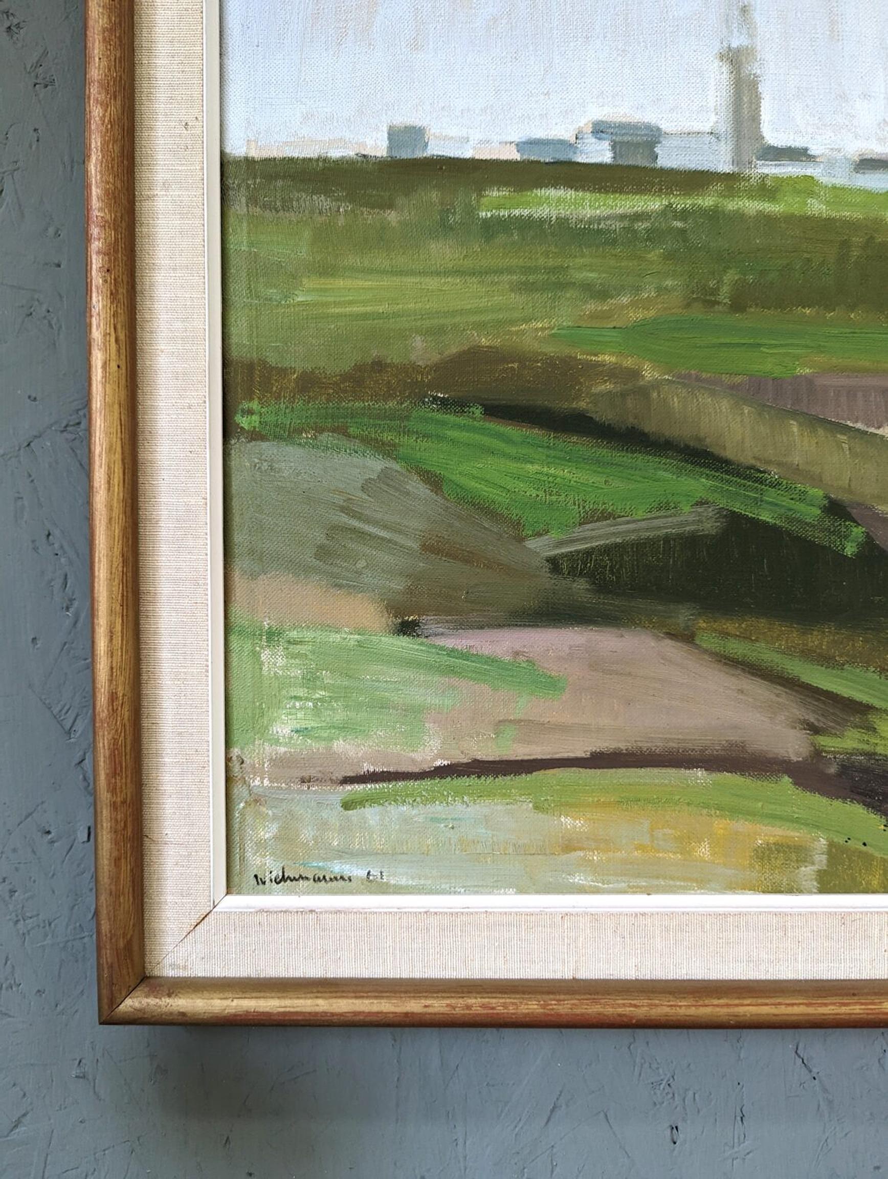 Peinture à l'huile de paysage de ville expressionniste du milieu du siècle dernier, Bretagne, 1961 en vente 3