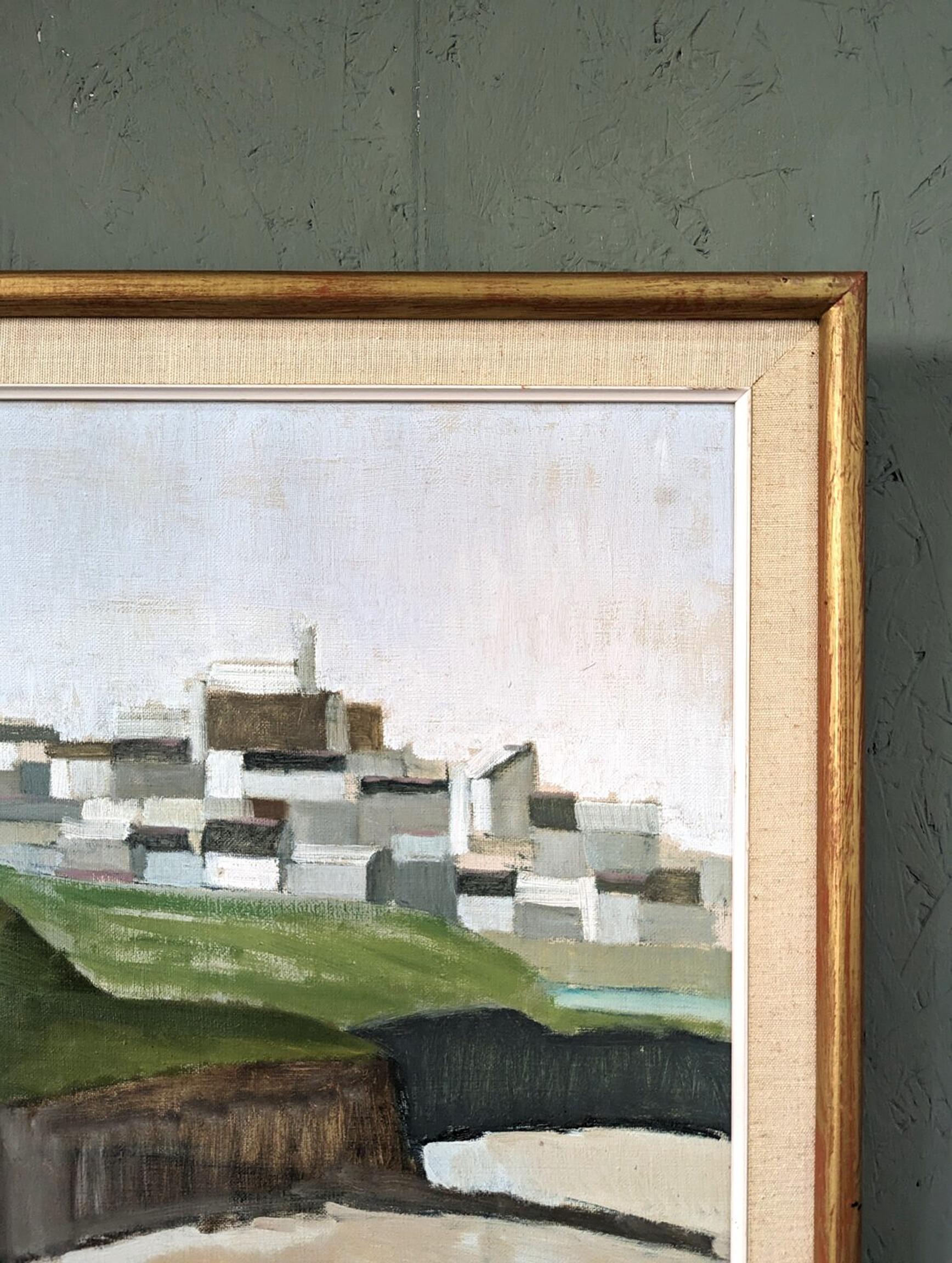 Peinture à l'huile de paysage de ville expressionniste du milieu du siècle dernier, Bretagne, 1961 en vente 4