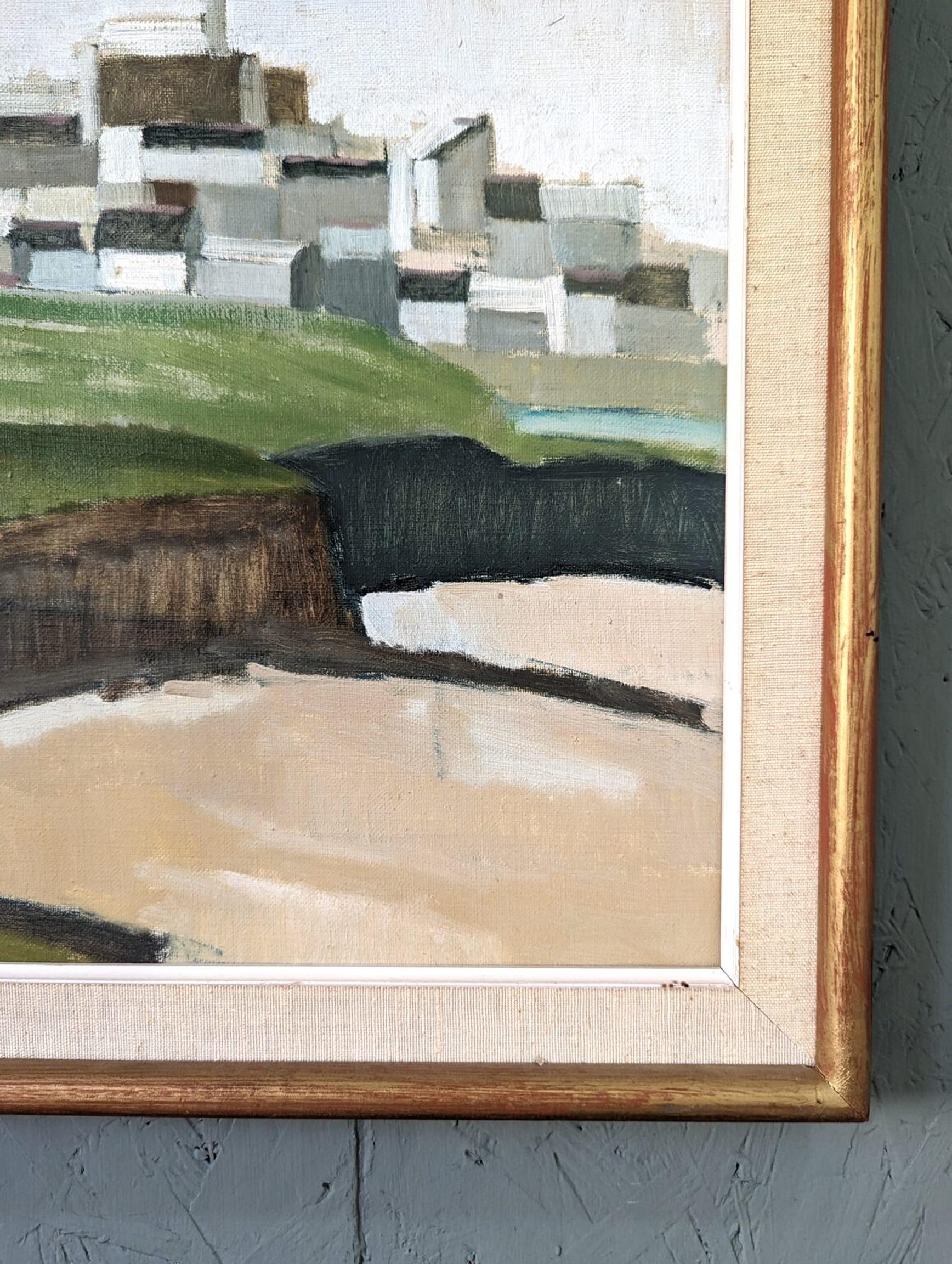 Peinture à l'huile de paysage de ville expressionniste du milieu du siècle dernier, Bretagne, 1961 en vente 5
