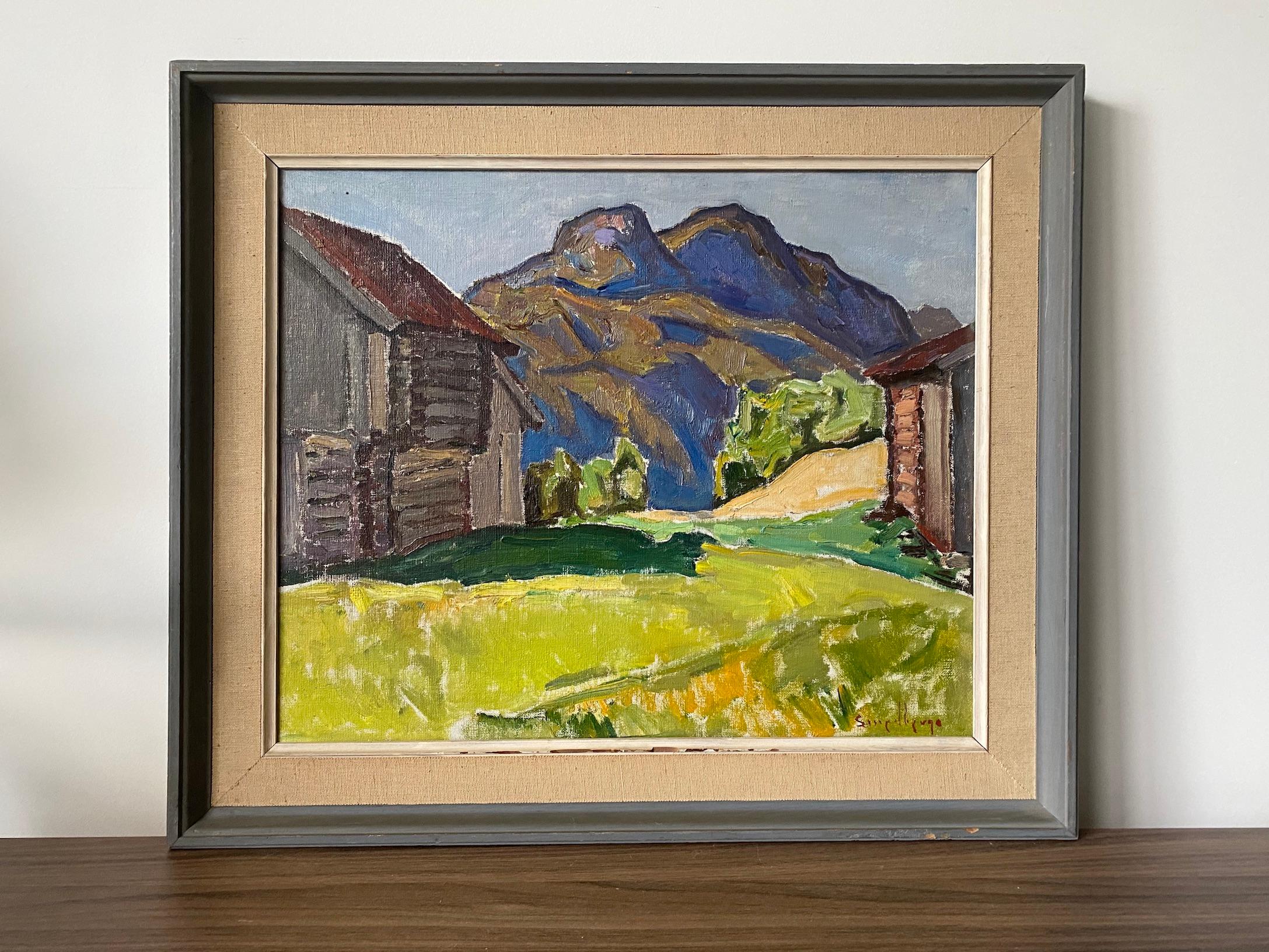 1961 Vintage Mid-Century Expressionist Framed Landscape Oil Painting - Åmotsdal - Brown Landscape Painting by Unknown