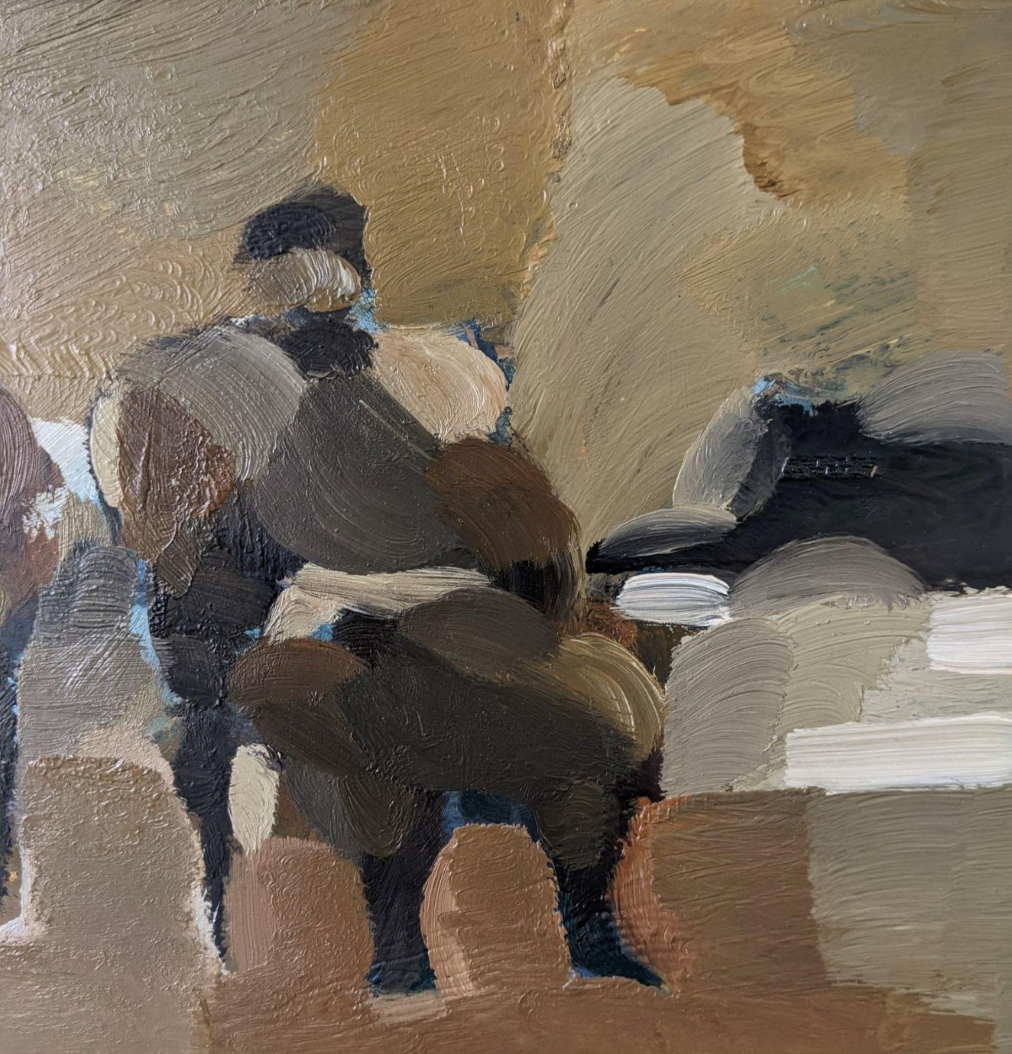 TWO SEATED FIGURES
Size: 26 x 46 cm (including frame)
Oil on panel

An outstanding abstract figurative composition dated 1962 and executed in oil by the well-established Swedish artist Ivar Morsing (1919-2009), whose works have been exhibited in
