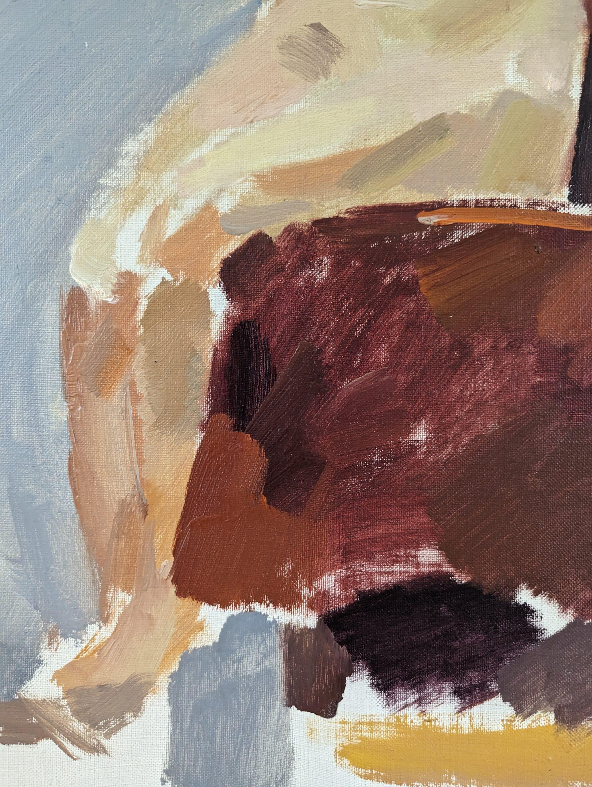 Peinture à l'huile de portrait nu moderne du milieu du siècle dernier, sur la chaise rouge, 1962 en vente 7