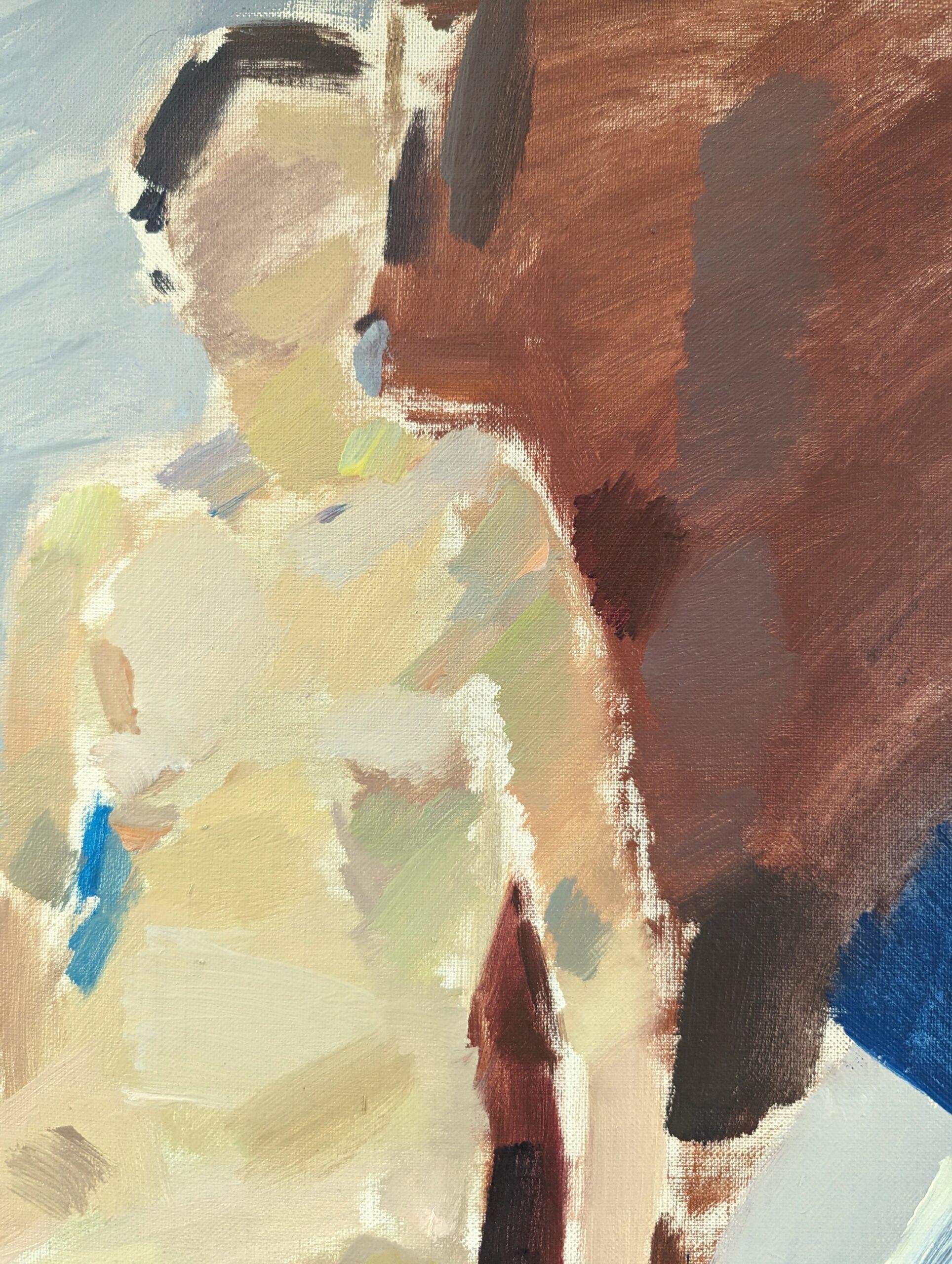 Peinture à l'huile de portrait nu moderne du milieu du siècle dernier, sur la chaise rouge, 1962 en vente 5