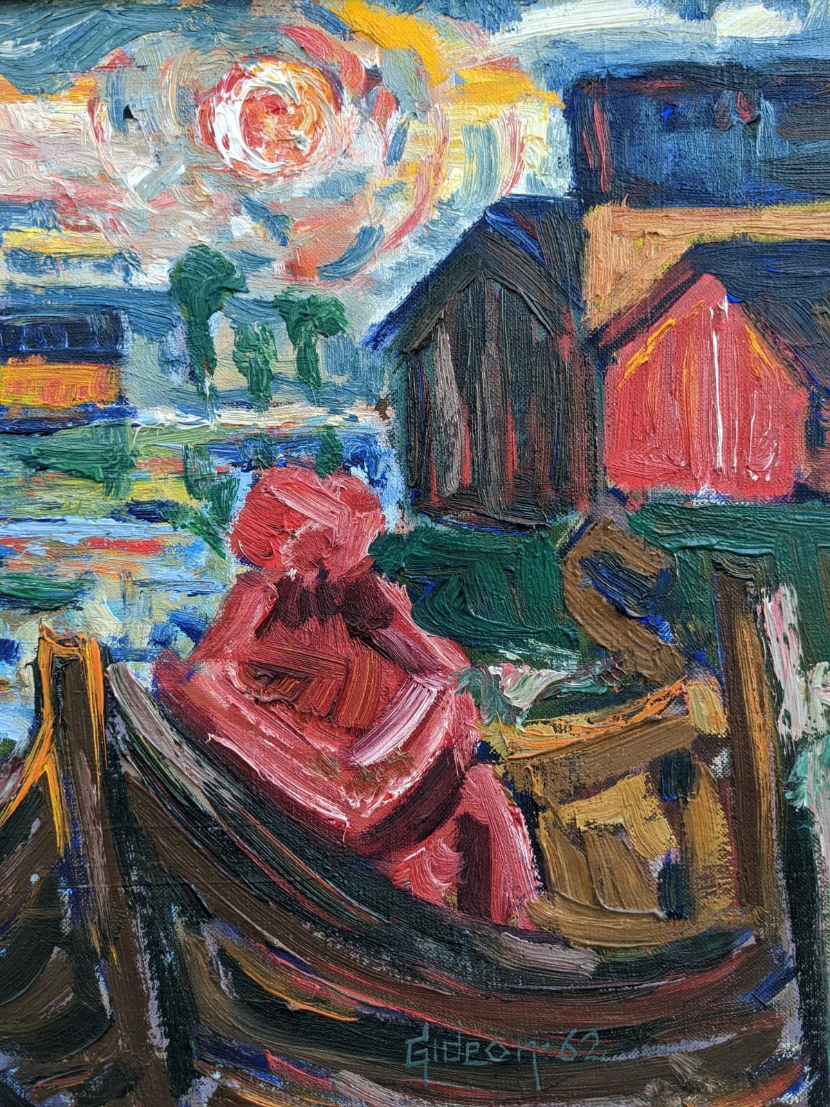 Peinture à l'huile suédoise vintage moderne et expressionniste encadrée Vivid Lake, 1962 4