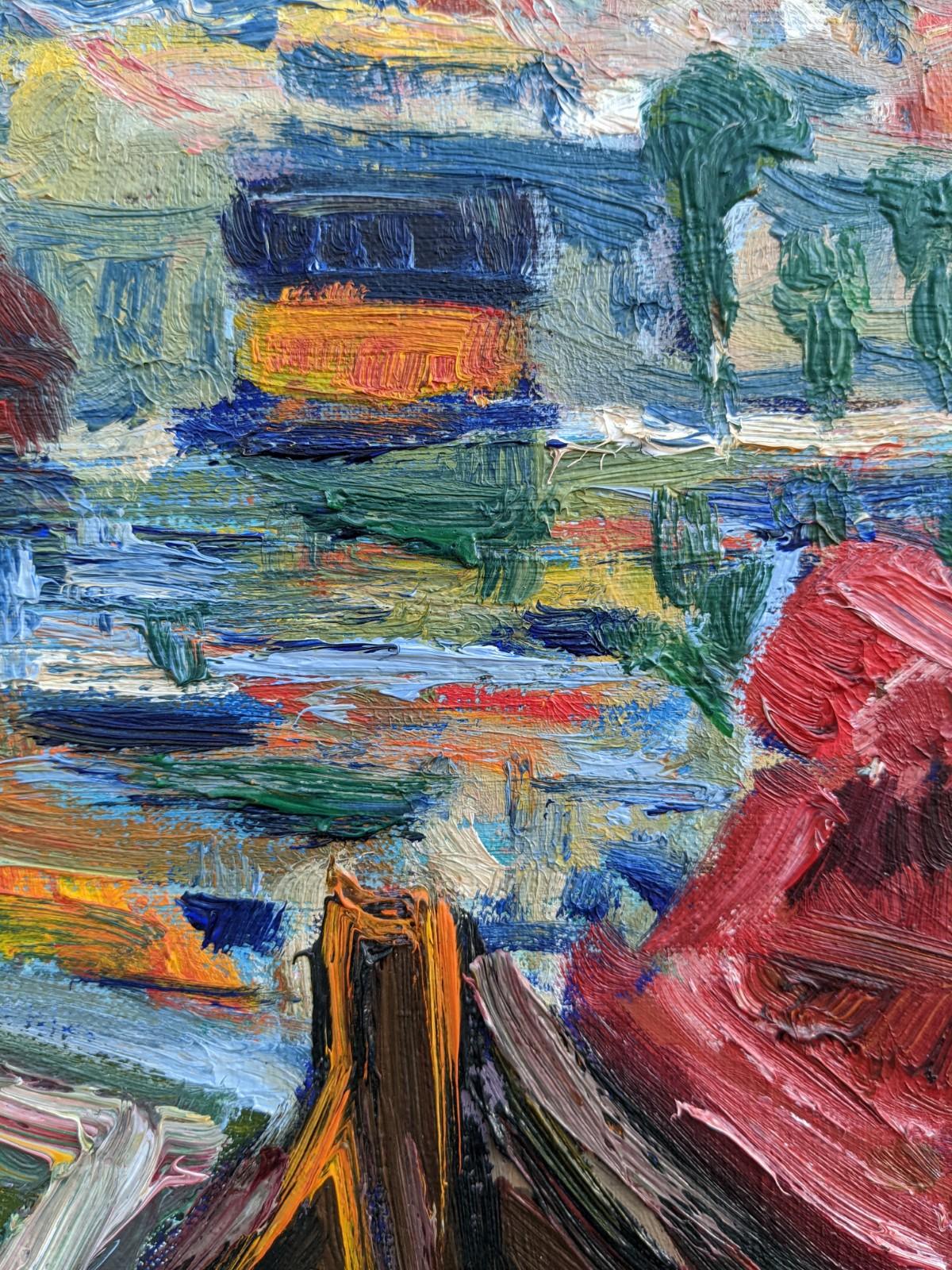 Peinture à l'huile suédoise vintage moderne et expressionniste encadrée Vivid Lake, 1962 5