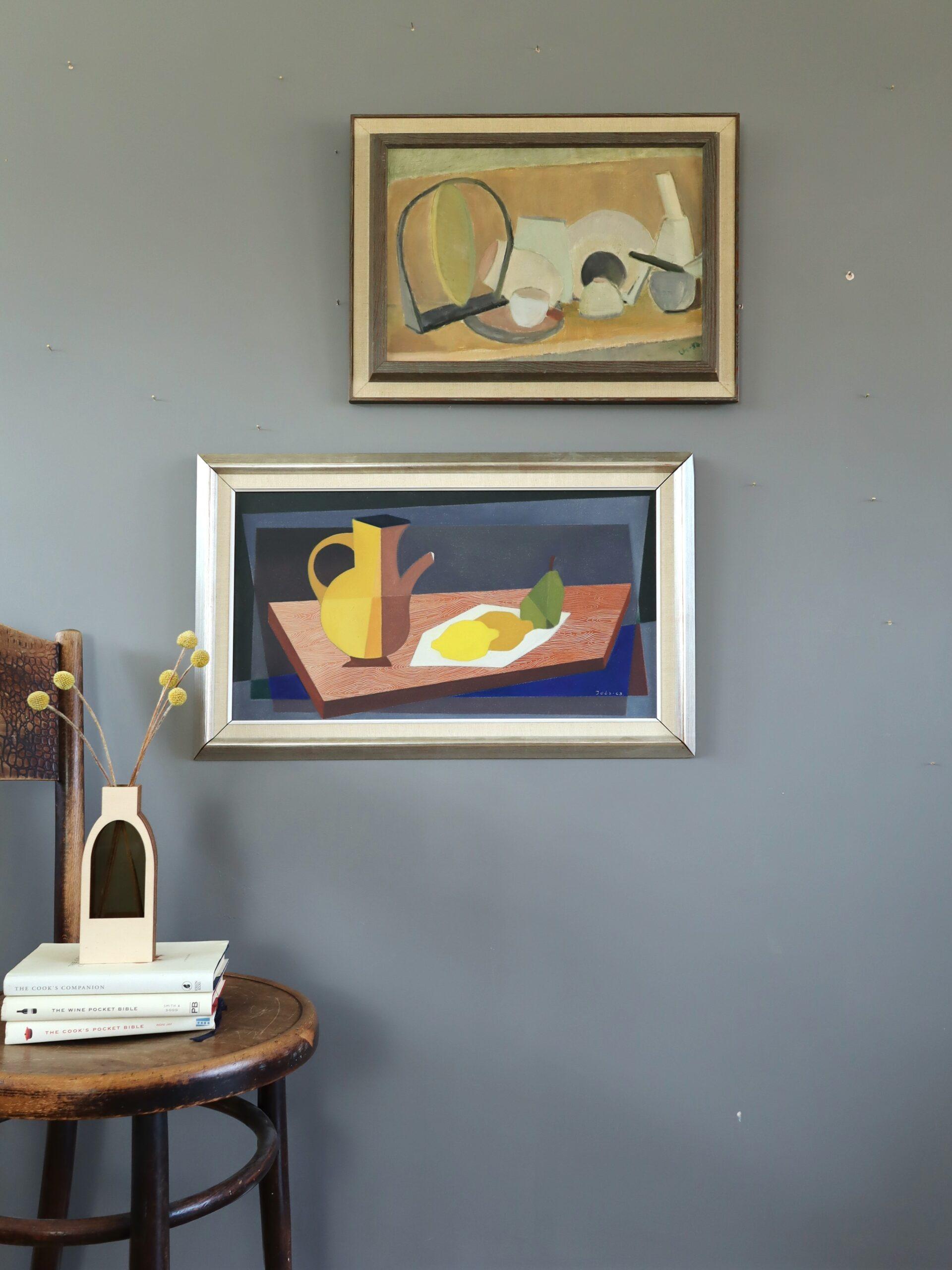 Schwedisches Original-Stillleben, Ölgemälde, Mid-Century Modern, 1963, Kubistisches Citrus im Angebot 6
