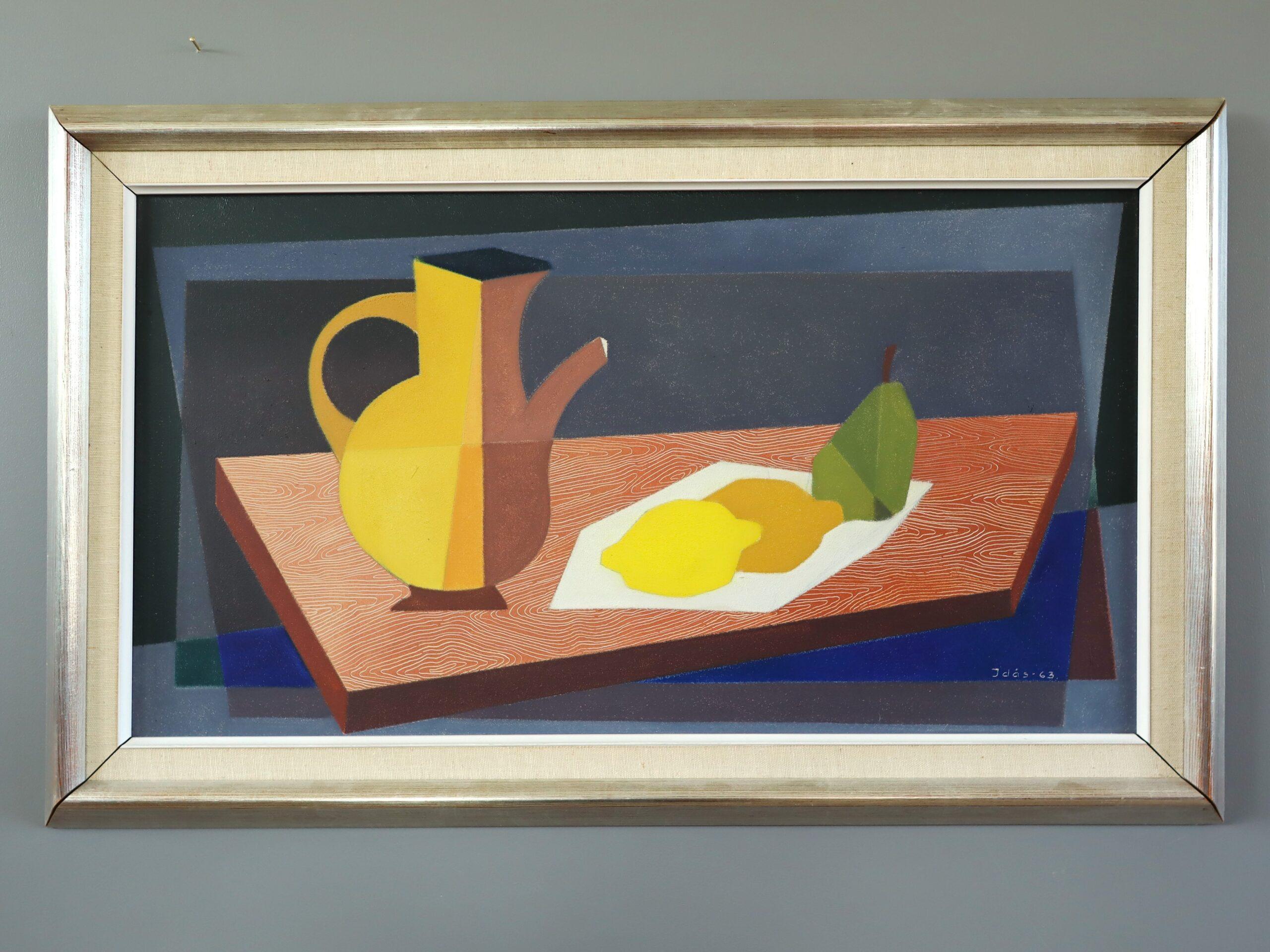 Schwedisches Original-Stillleben, Ölgemälde, Mid-Century Modern, 1963, Kubistisches Citrus – Painting von Unknown