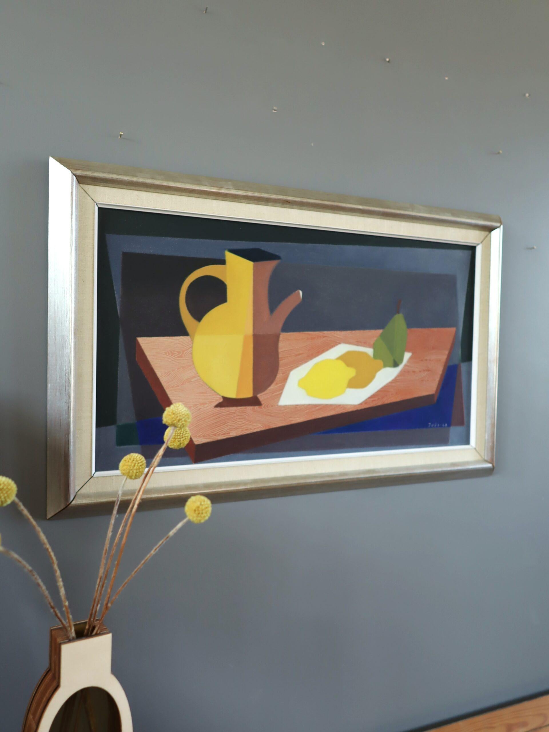 Schwedisches Original-Stillleben, Ölgemälde, Mid-Century Modern, 1963, Kubistisches Citrus (Moderne), Painting, von Unknown