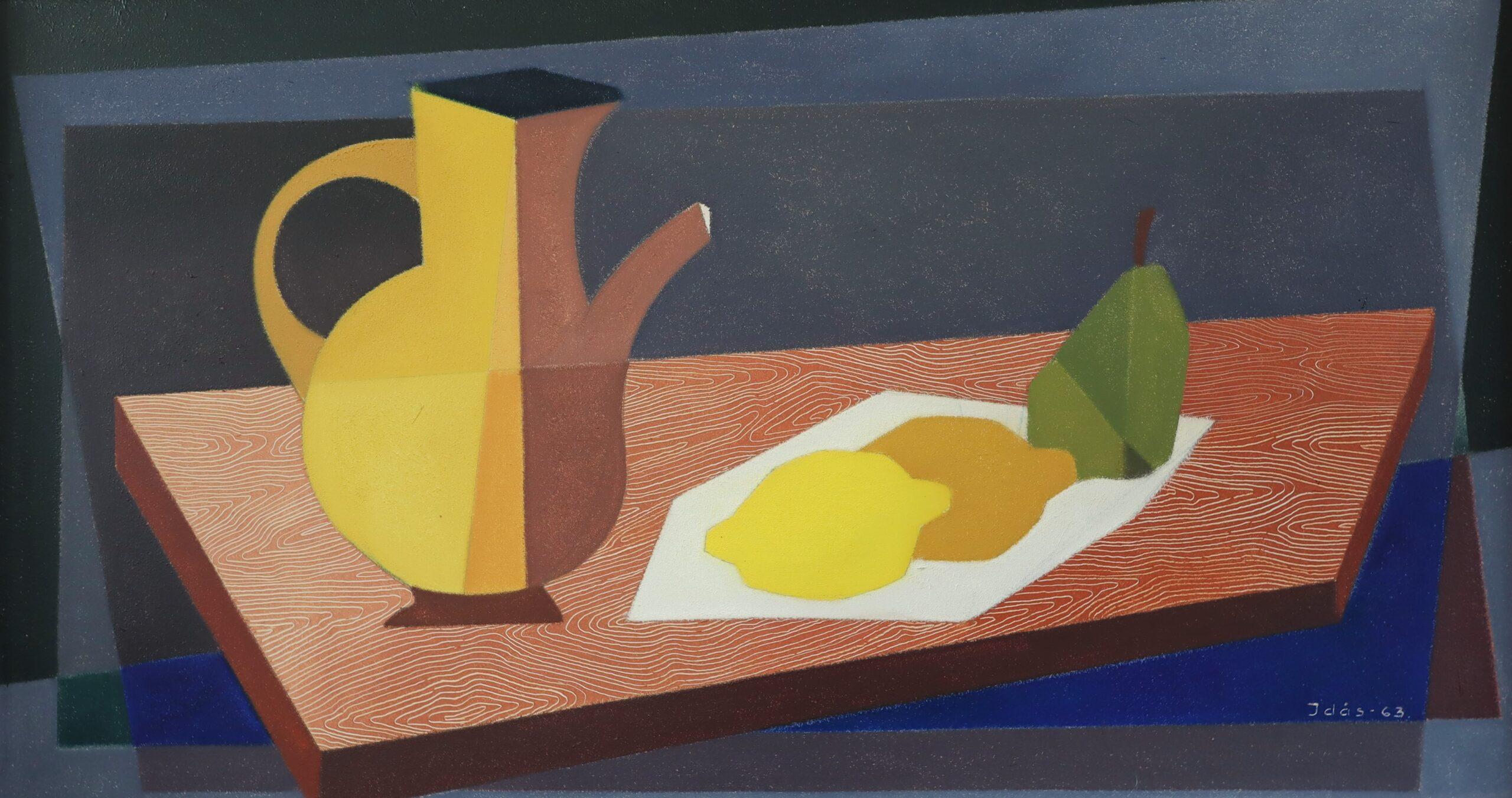 Schwedisches Original-Stillleben, Ölgemälde, Mid-Century Modern, 1963, Kubistisches Citrus im Angebot 4