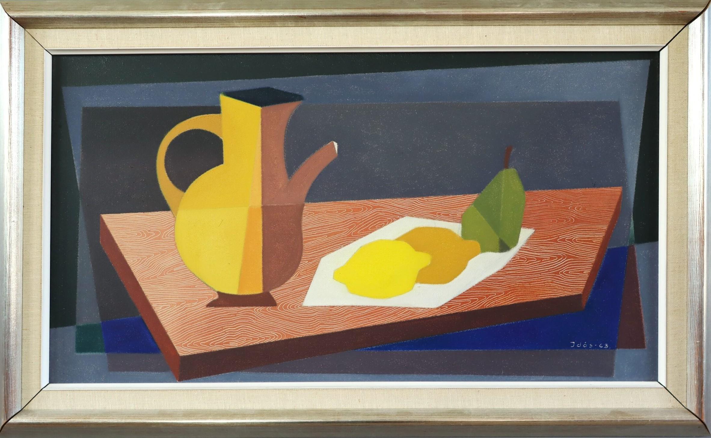 Schwedisches Original-Stillleben, Ölgemälde, Mid-Century Modern, 1963, Kubistisches Citrus