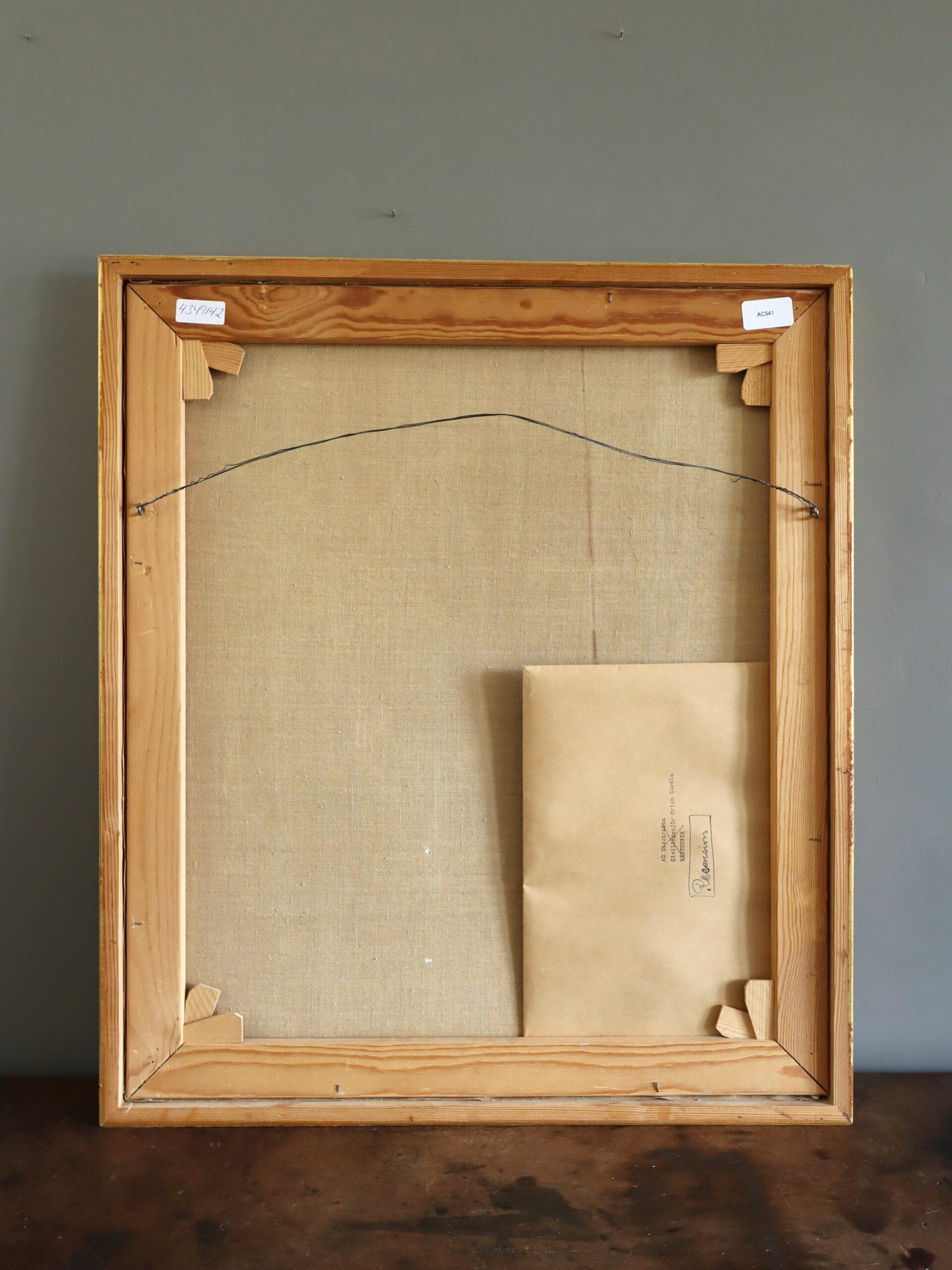 1964 Mid Century Modernes Schwedisches Interieur Ölgemälde - Interieur mit Schreibtisch im Angebot 8