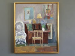 1964 Mid Century Modern Swedish Interior Oil Painting - Interior with Desk