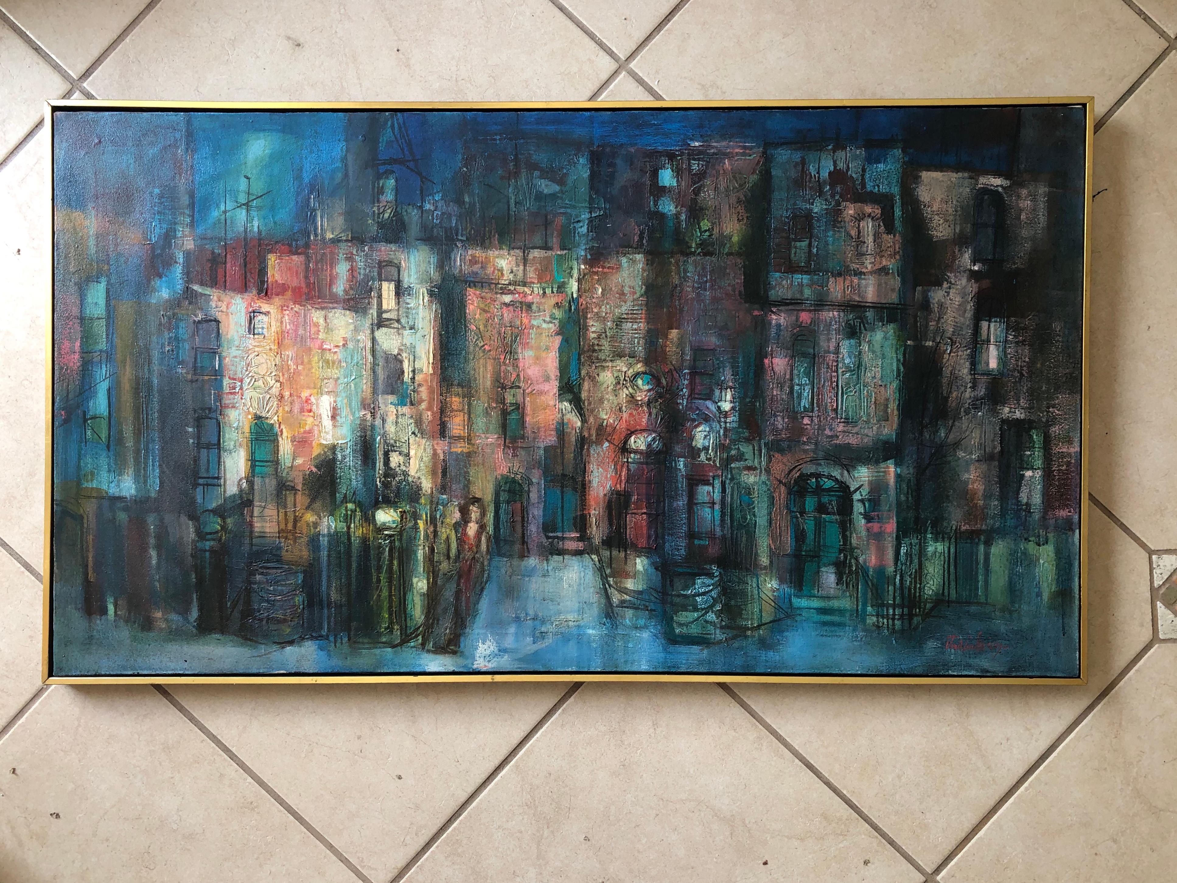 Mystère Huile sur toile du milieu du siècle. Signé et daté 1964. Je n'arrive pas à déchiffrer la signature, si quelqu'un le peut faites le moi savoir !!!