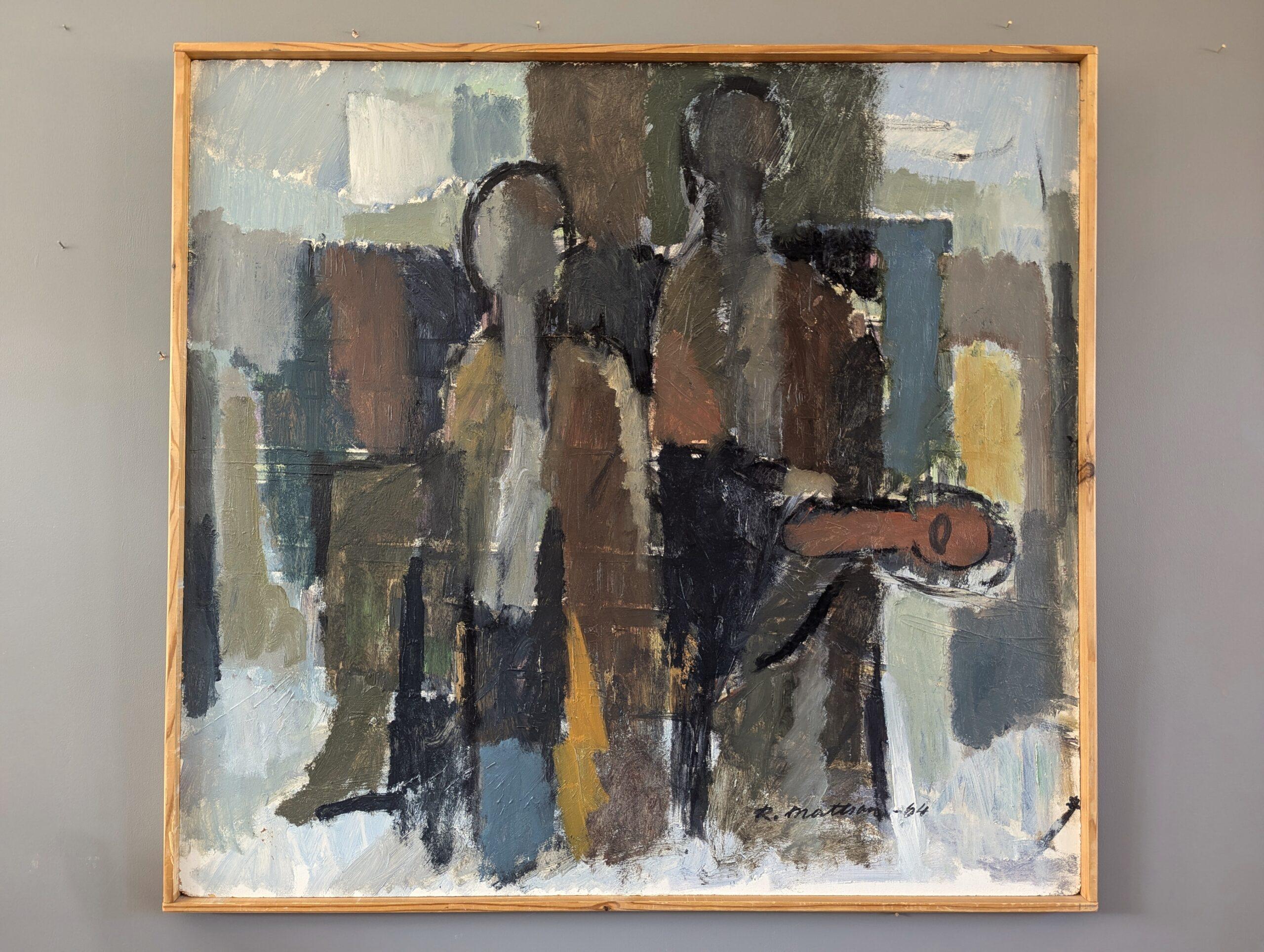 1964 Vintage Mid-Century Abstract Figurative Oil Painting - Fragments of Being - Abstract Painting Grigio di Unknown