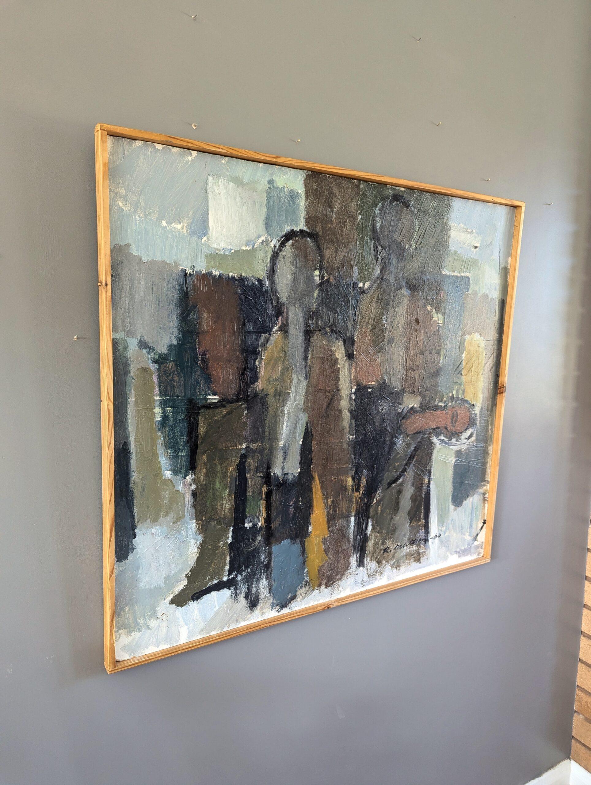 1964 Vintage Mid-Century Abstract Figurative Oil Painting - Fragments of Being 1