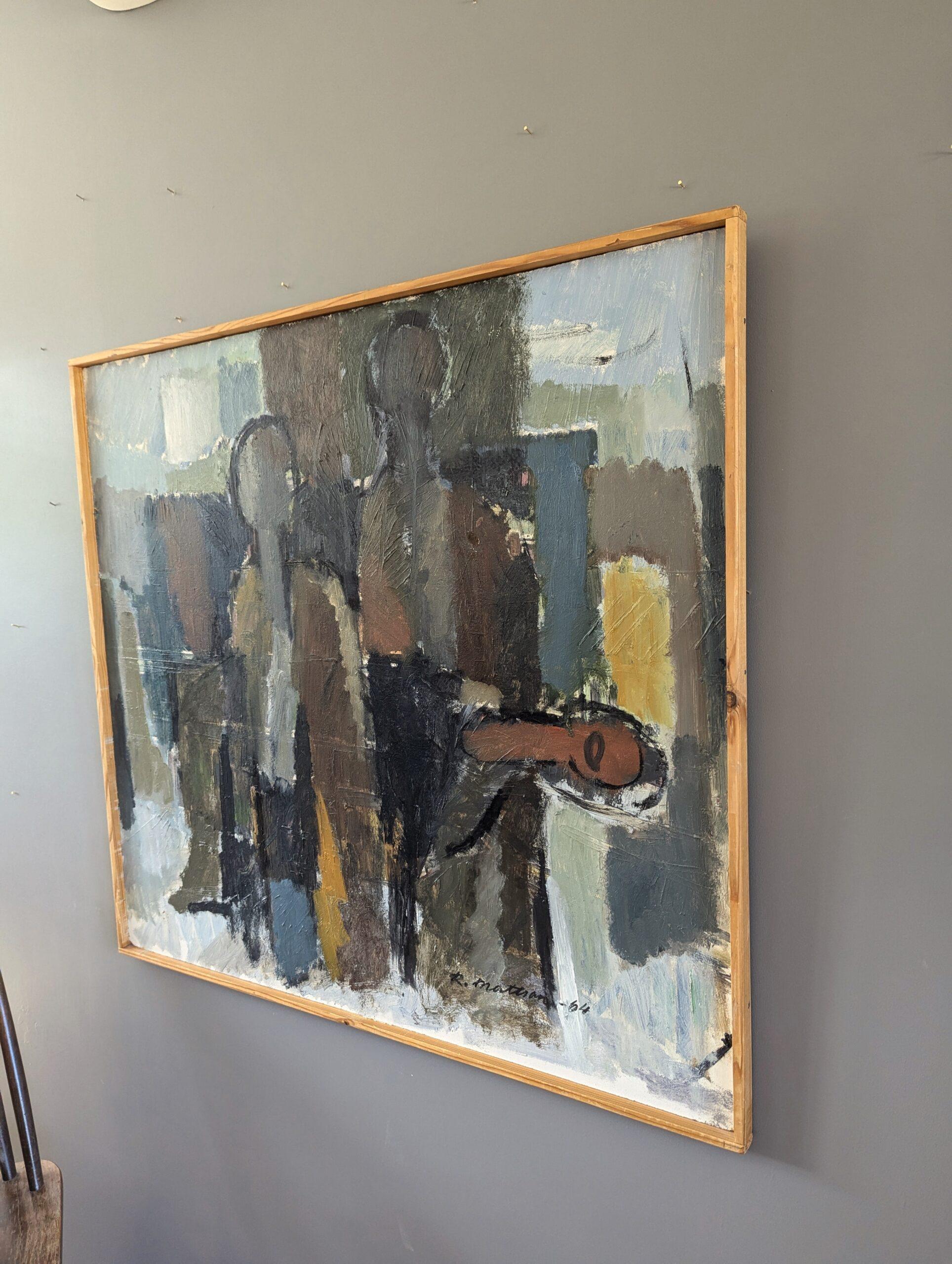 1964 Vintage Mid-Century Abstract Figurative Oil Painting - Fragments of Being 2