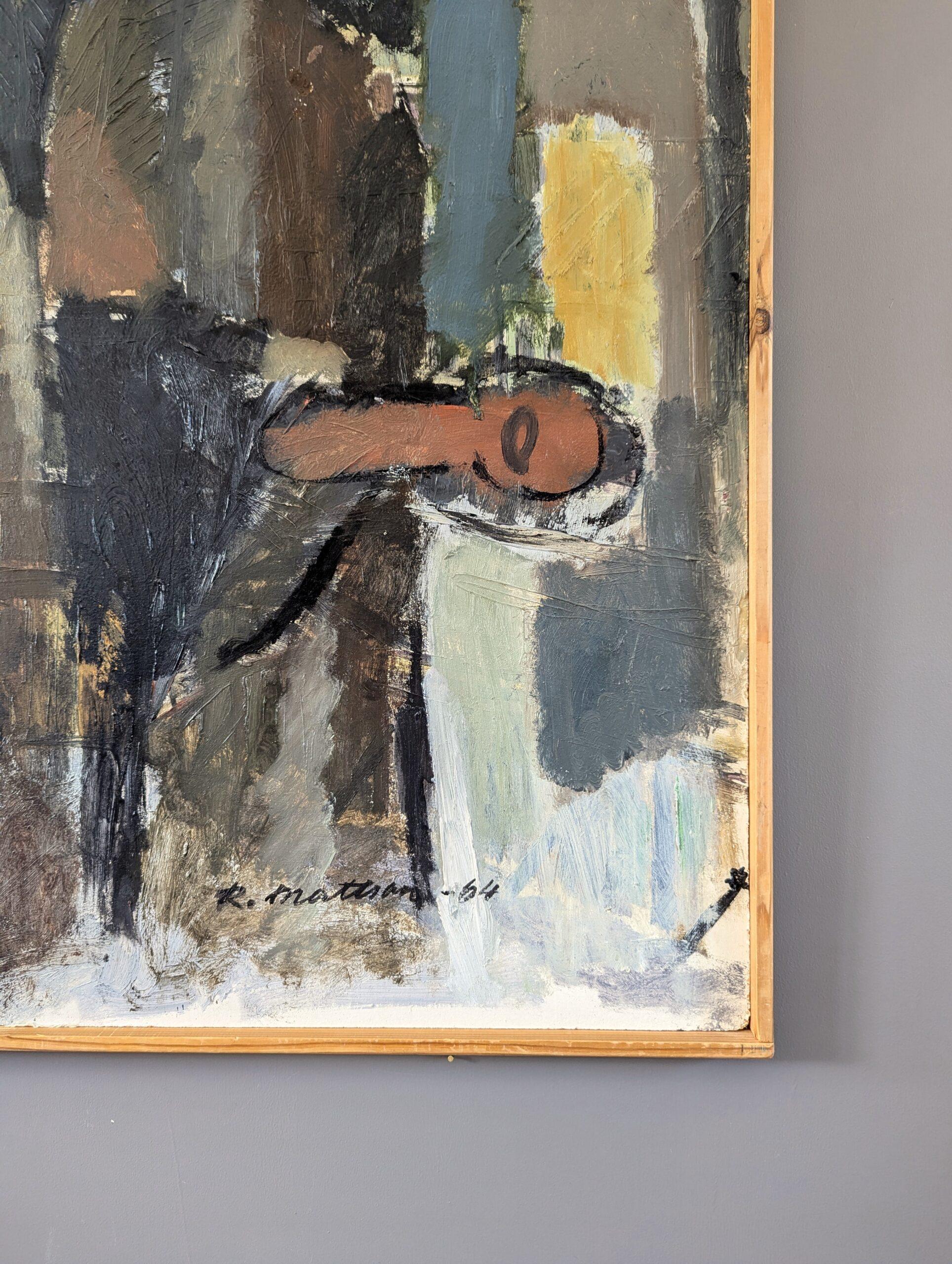 1964 Vintage Mid-Century Abstract Figurative Oil Painting - Fragments of Being 5