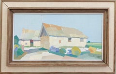 1964 Vintage Mid Century Landscape Framed Swedish Oil Painting - Two Houses