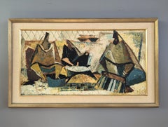 1964 Vintage Mid-Century Modern Abstract Oil Painting - Geometric Gathering