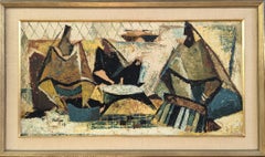 1964 Vintage Mid-Century Modern Pittura ad olio astratta - Raduno geometrico