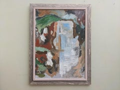 1964 Vintage Mid Century Modern Swedish Abstract Framed Oil Painting - Waterfall