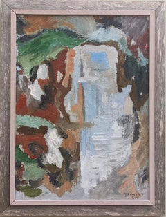 1964 Vintage Mid Century Modern Swedish Abstract Framed Oil Painting - Waterfall