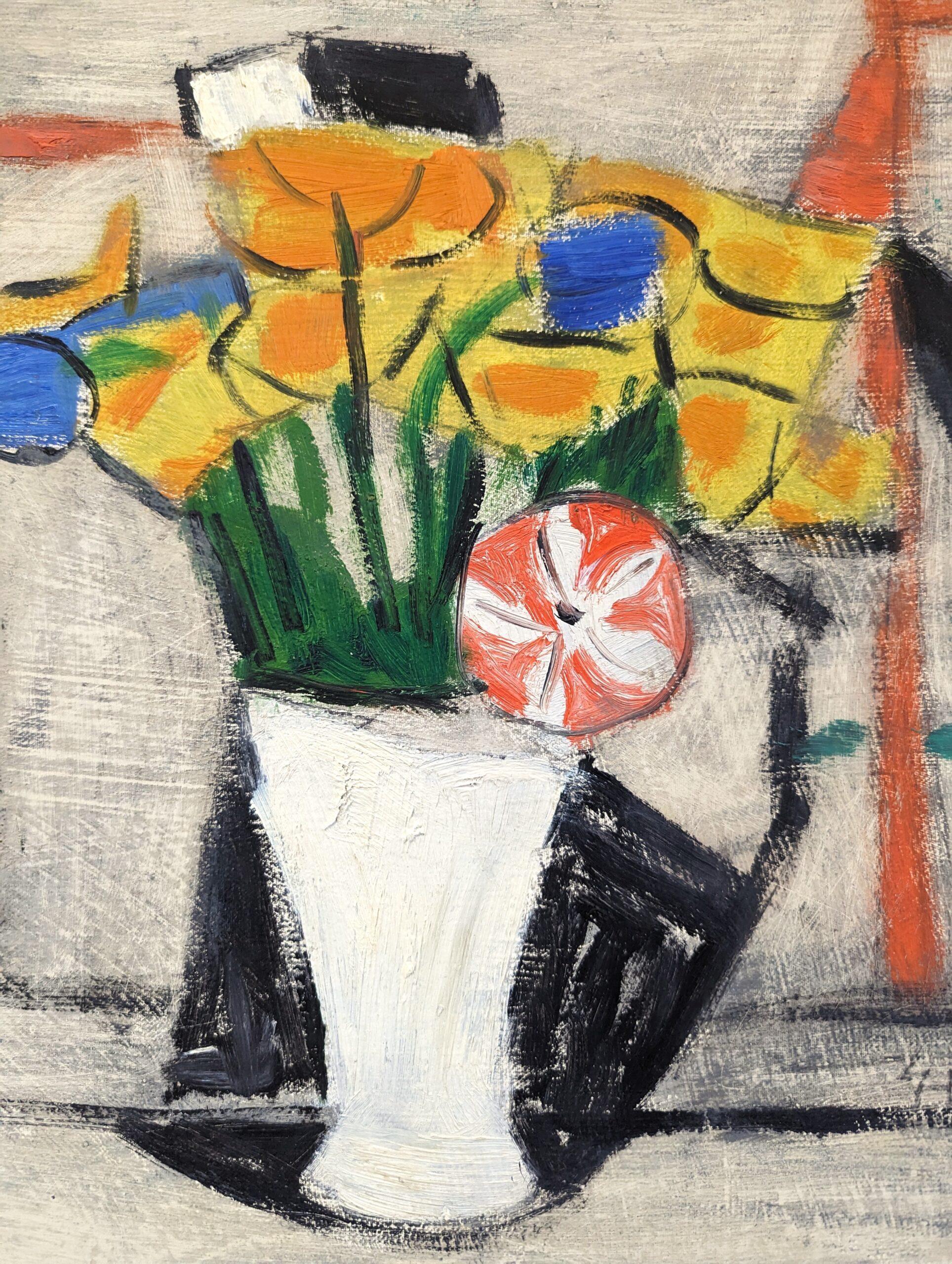 1964 Vintage Mid-Century Modern Swedish Still Life Oil Painting - The Bouquet For Sale 9