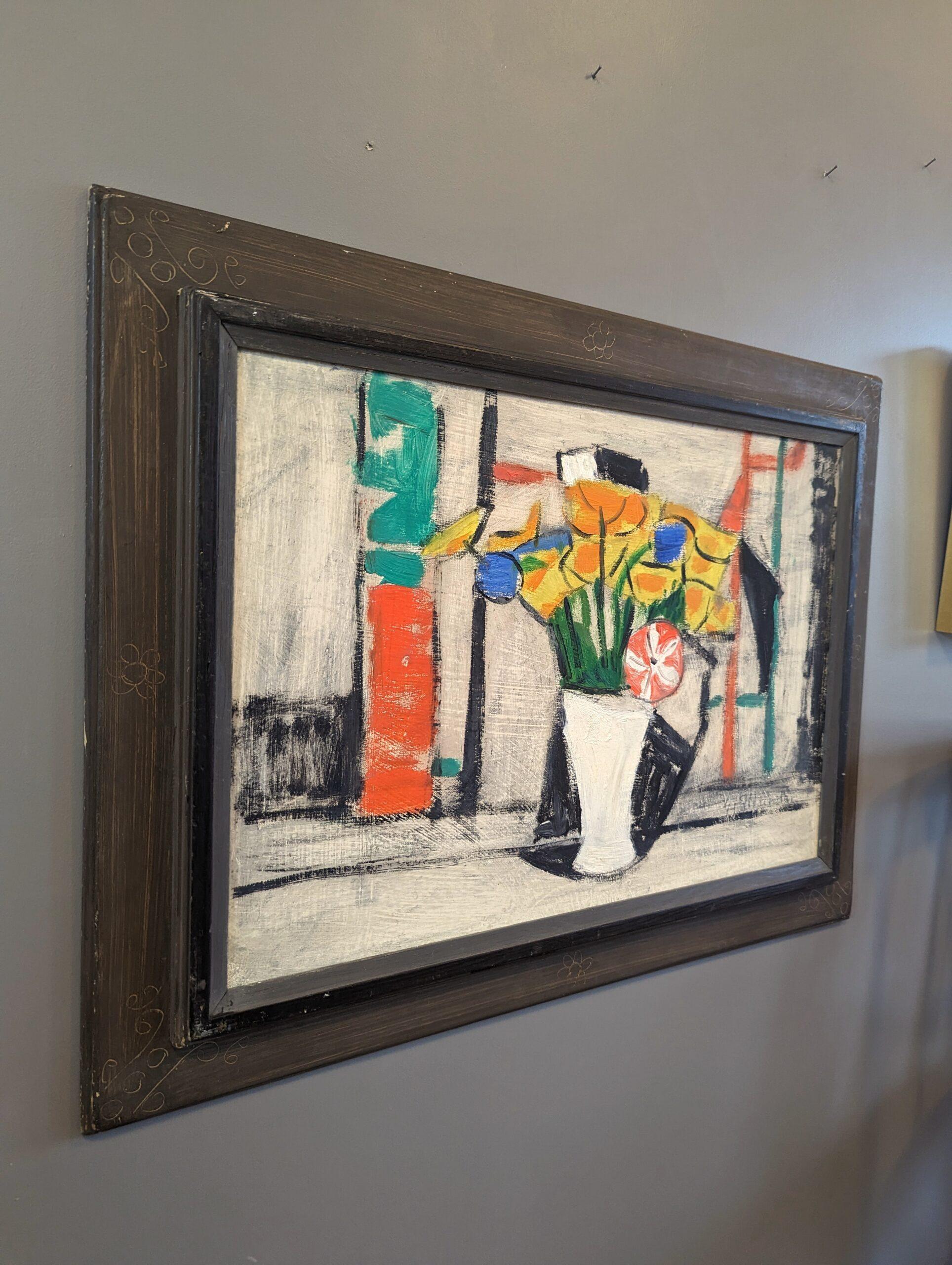 1964 Vintage Mid-Century Modern Swedish Still Life Oil Painting - The Bouquet For Sale 1
