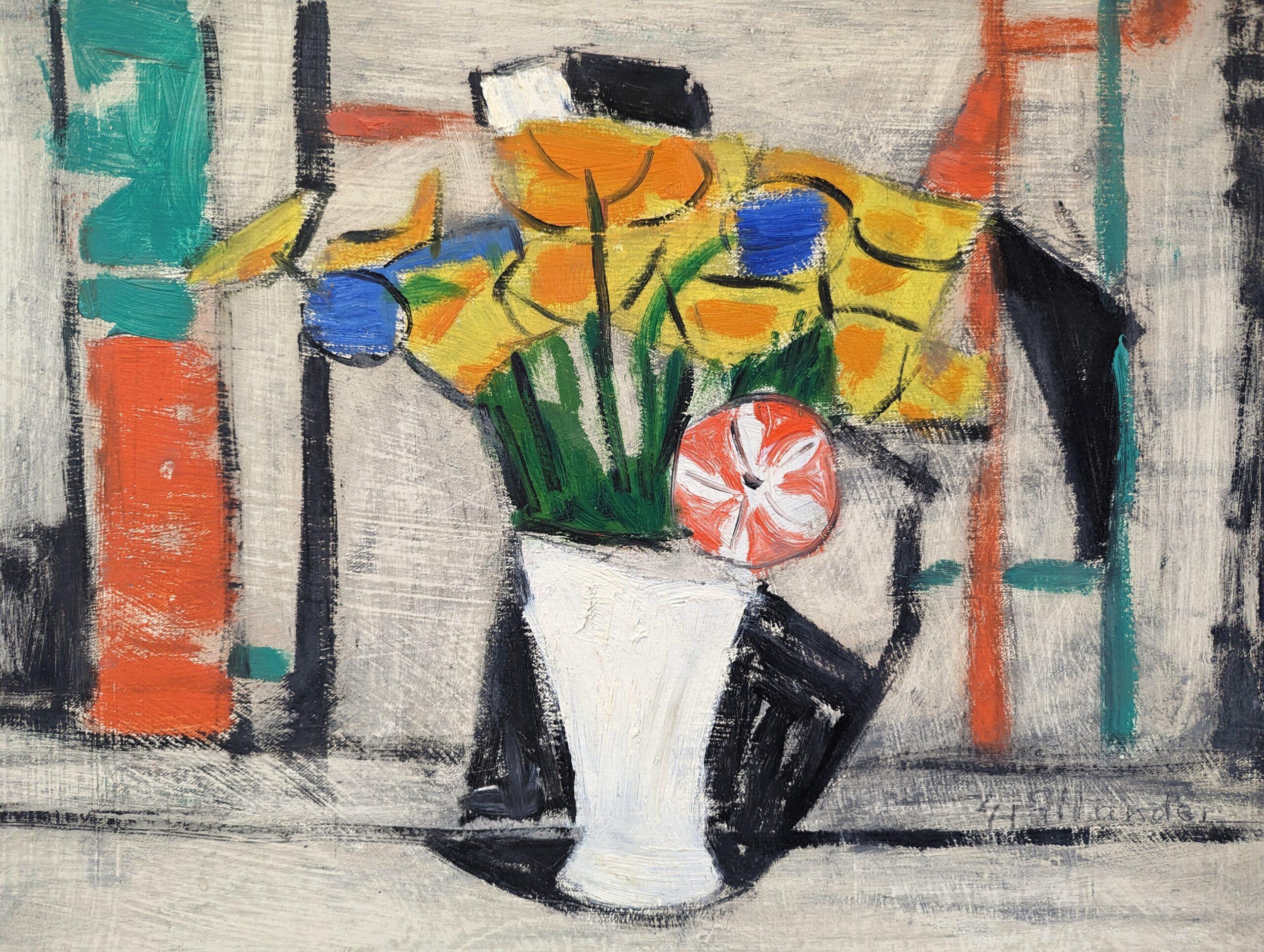 1964 Vintage Mid-Century Modern Swedish Still Life Oil Painting - The Bouquet For Sale 7