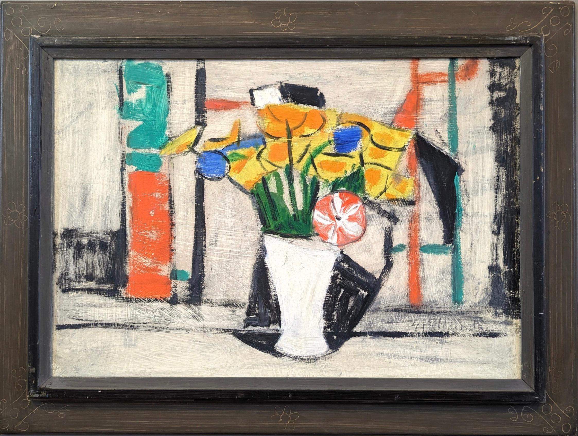 Still-Life Painting Unknown - 1964 Vintage Mid-Century Modern Swedish Still Life Oil Painting - The Bouquet
