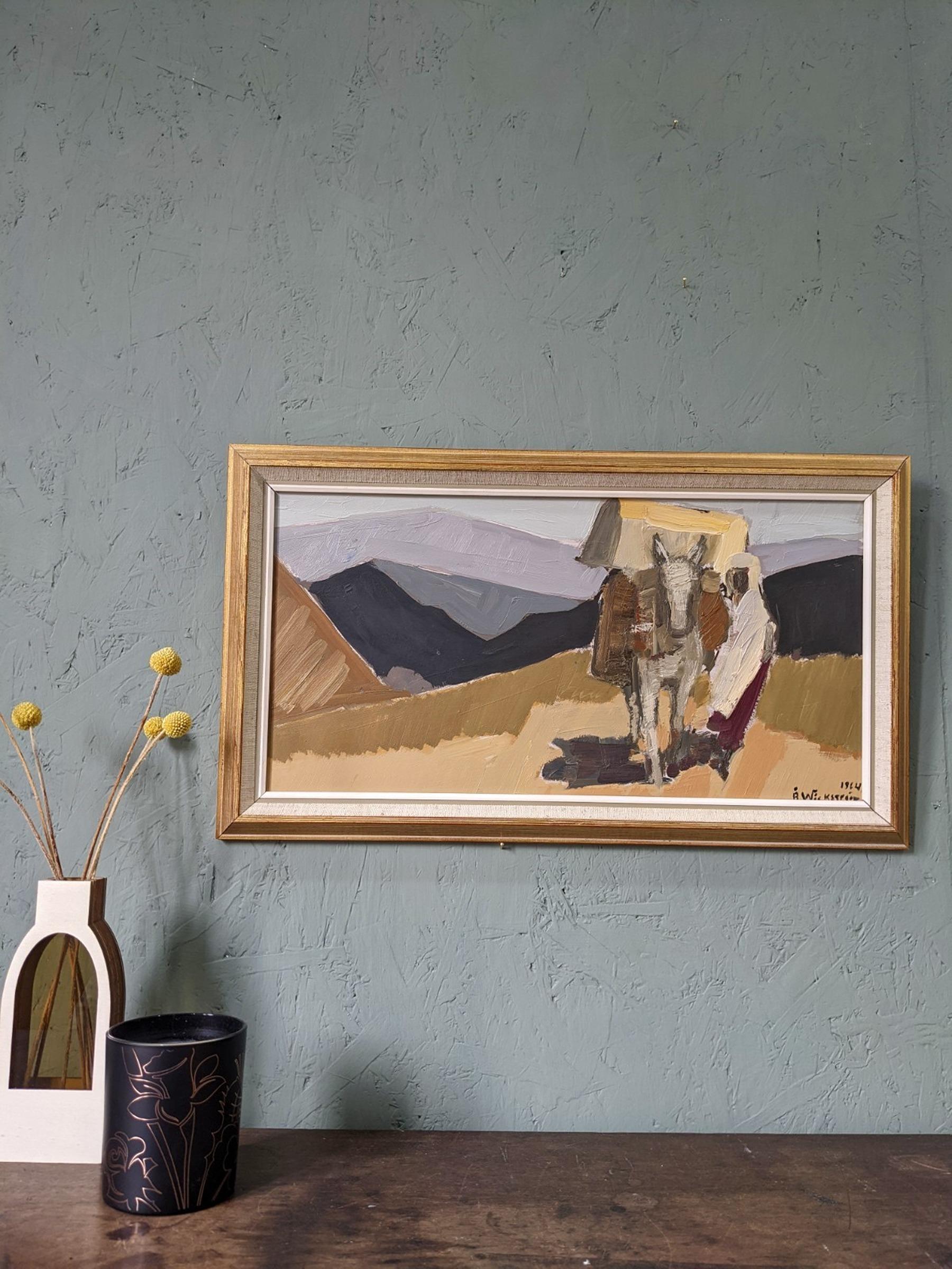 1964 Vintage Mid-Century Swedish Landscape Oil Painting - In the Desert 1